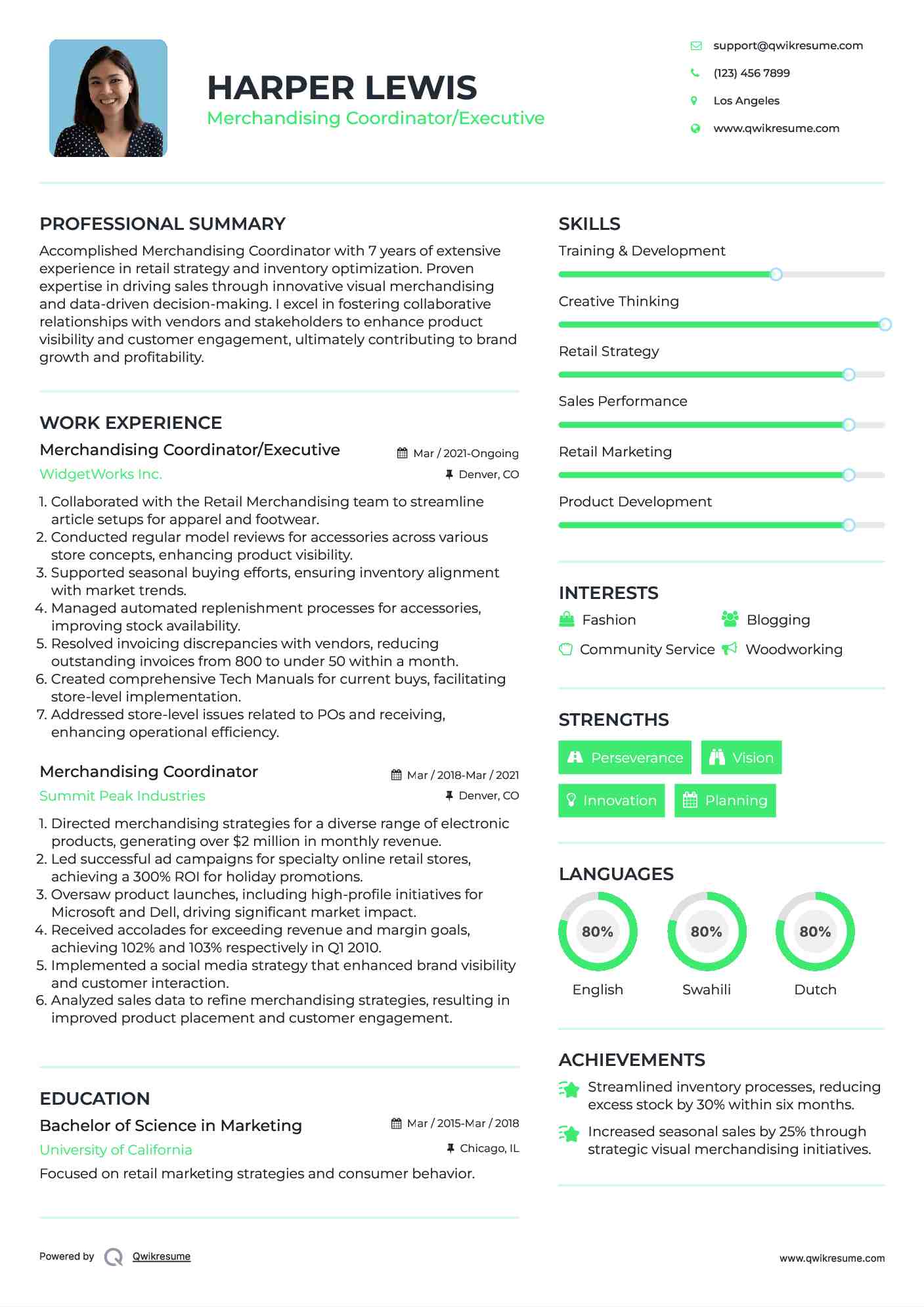 Merchandising Coordinator Resume Samples QwikResume