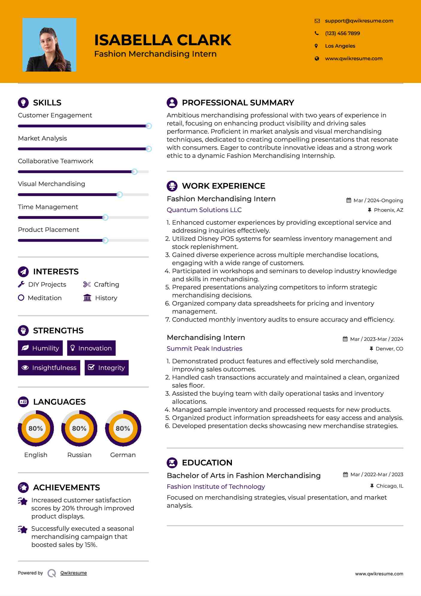 Fashion Merchandising Intern Resume Format