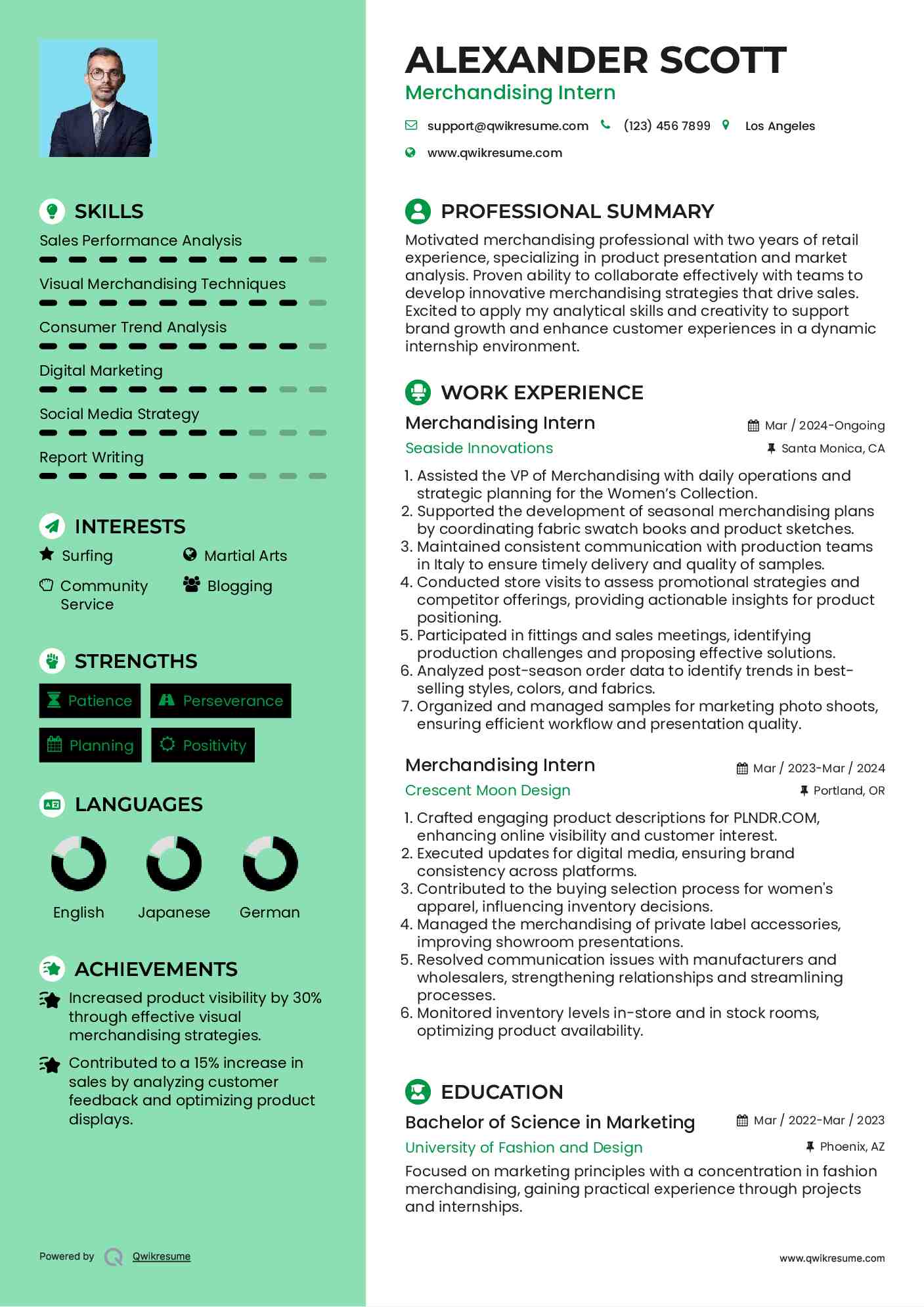 Merchandising Intern Resume Format