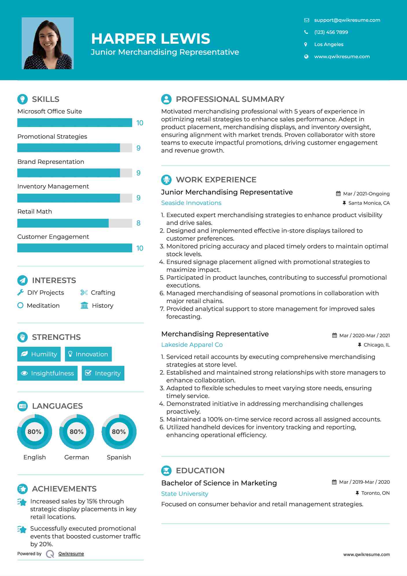 Junior Merchandising Representative Resume Format