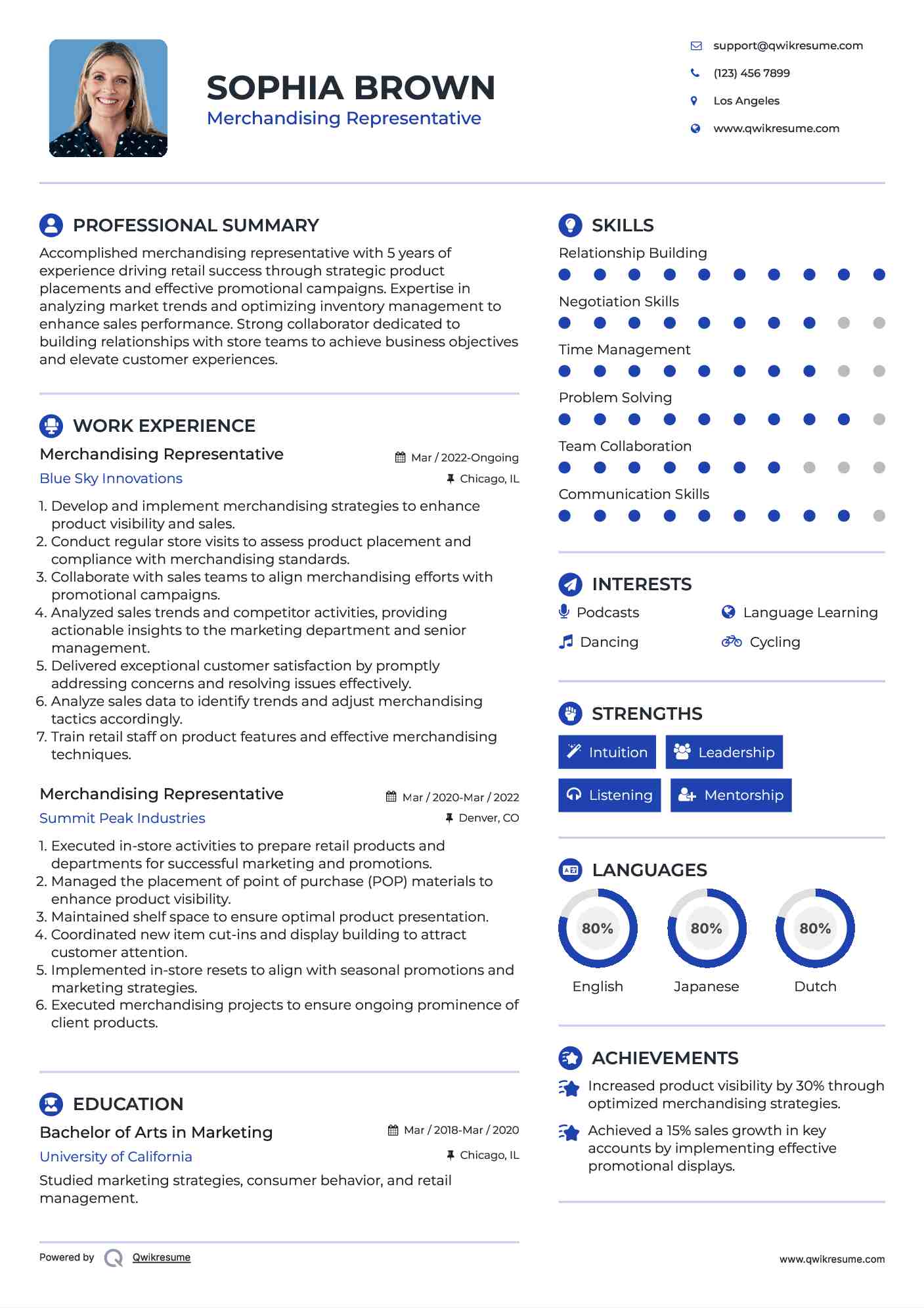Merchandising Representative Resume Template