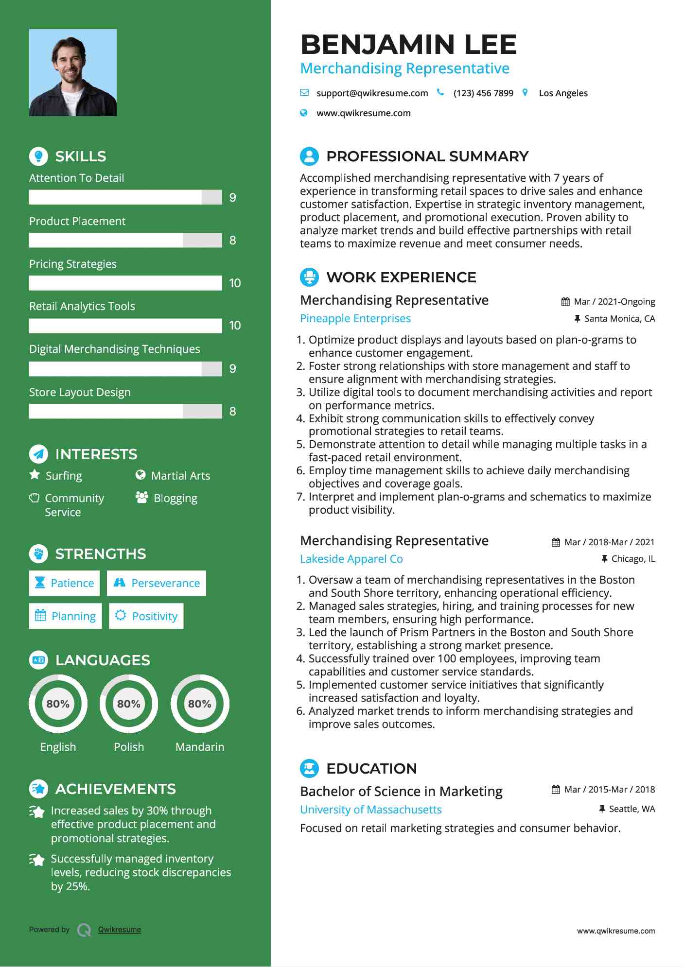 Merchandising Representative Resume Sample