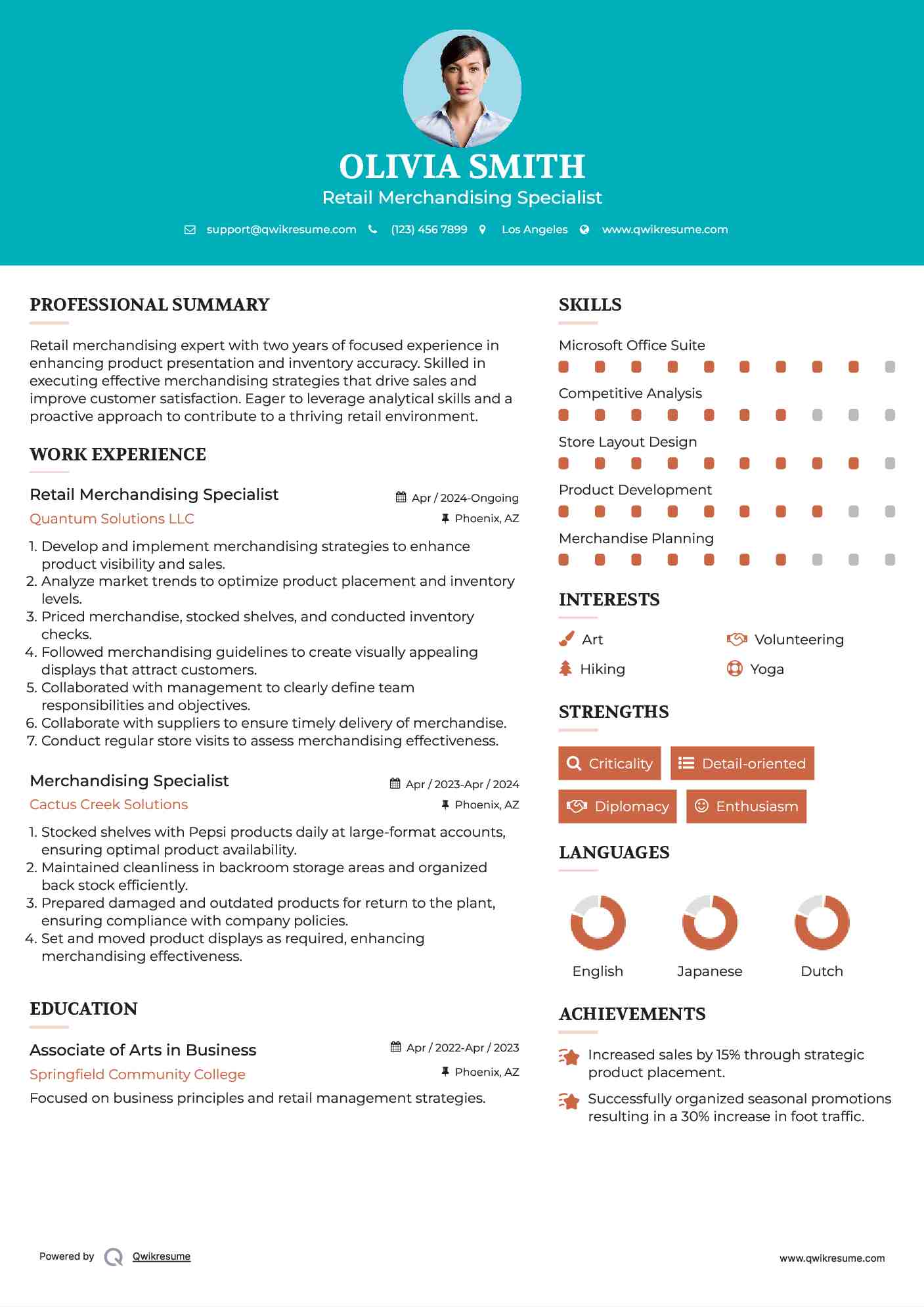 Retail Merchandising Specialist Resume Sample