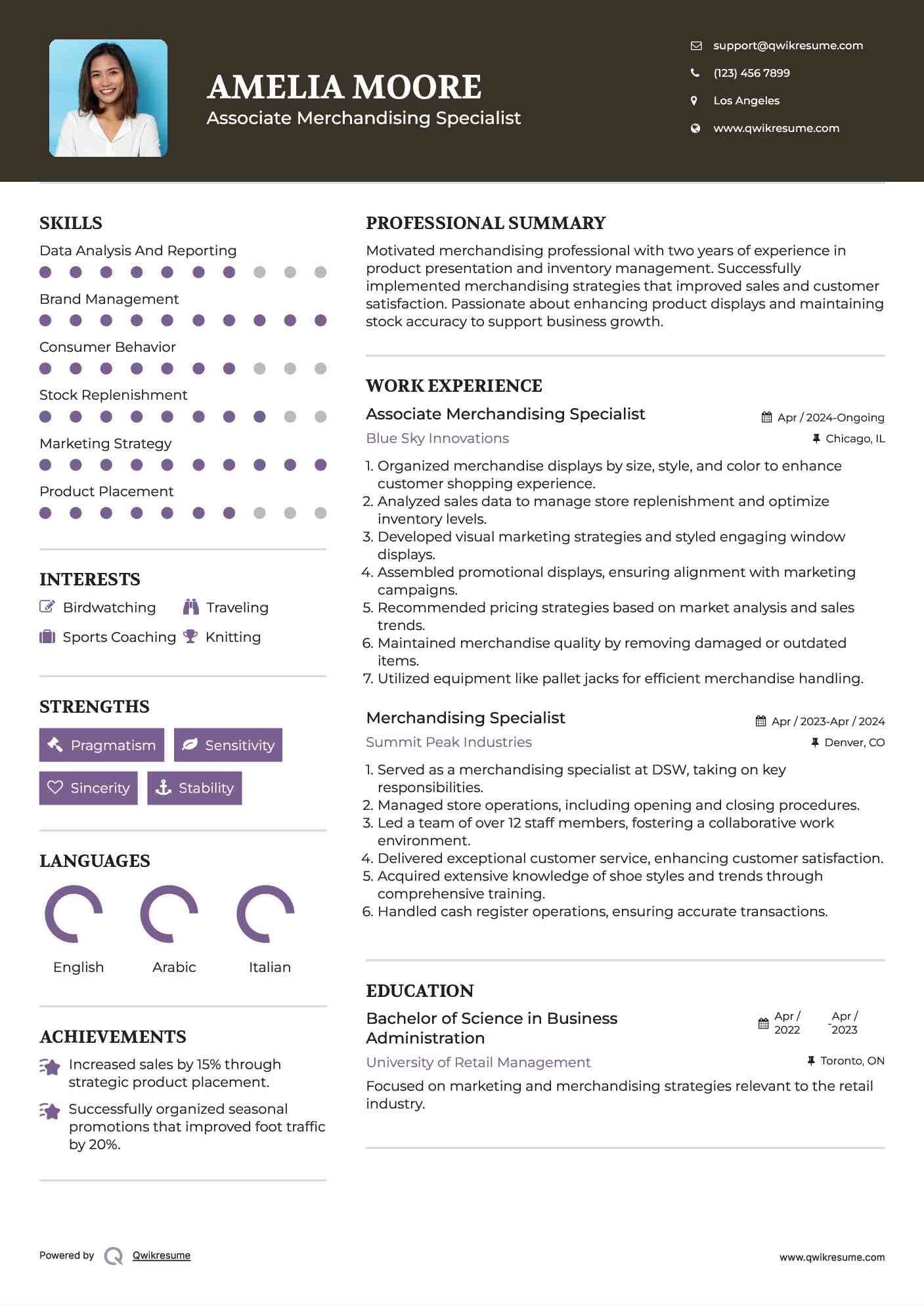 Associate Merchandising Specialist Resume Sample
