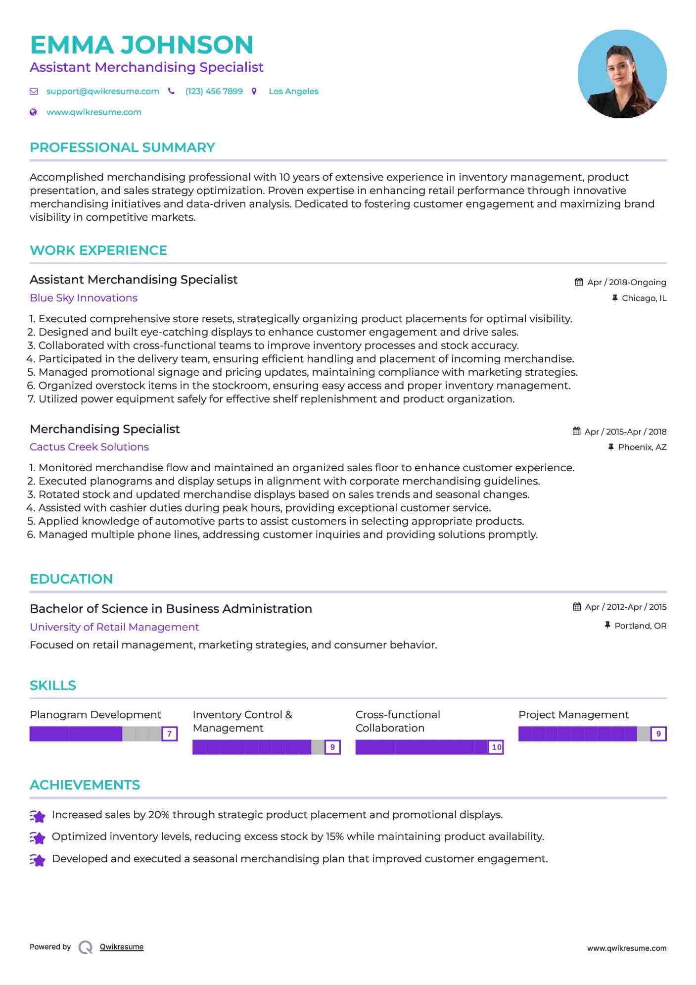 Assistant Merchandising Specialist Resume Format