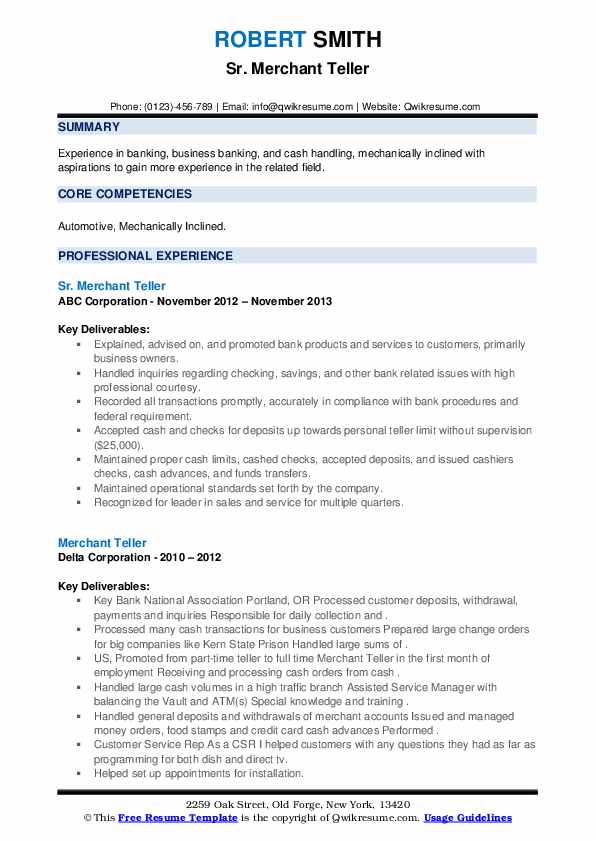 Merchant Teller Resume Samples QwikResume