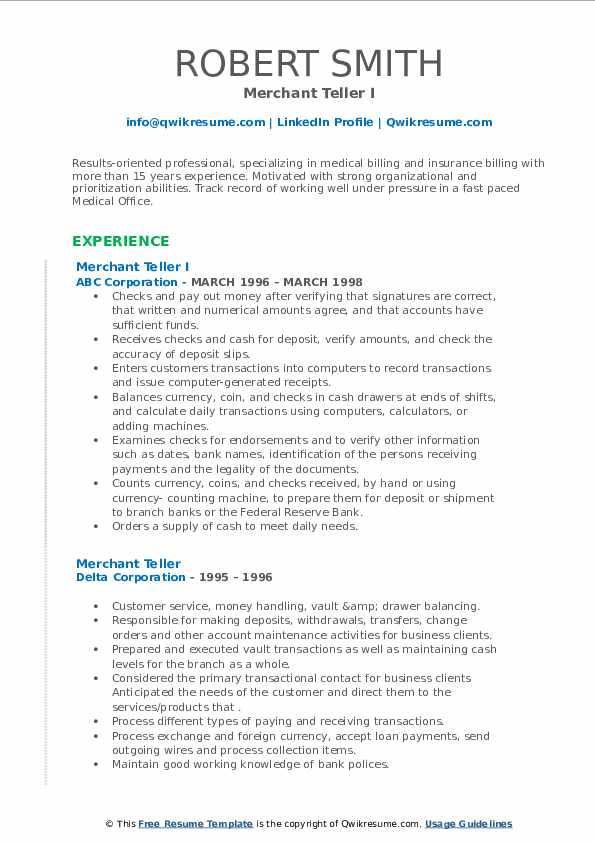 Merchant Teller Resume Samples QwikResume