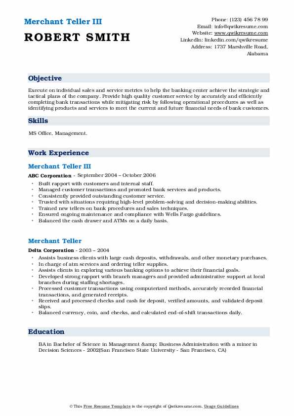 Merchant Teller Resume Samples QwikResume