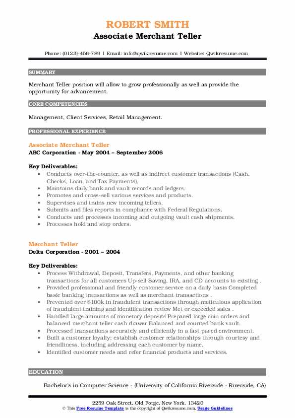 Merchant Teller Resume Samples QwikResume