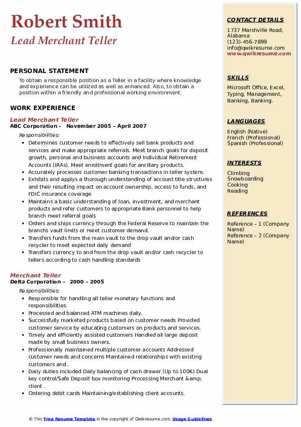 Merchant Teller Resume Samples - Merchant Teller 1587035238 Pdf