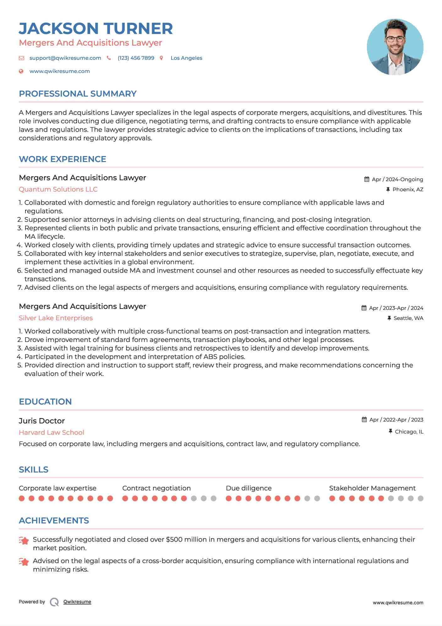 Mergers And Acquisitions Lawyer Resume Model