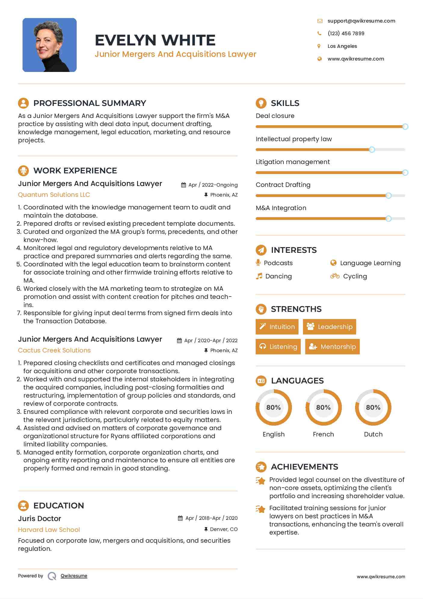 Junior Mergers And Acquisitions Lawyer Resume Format