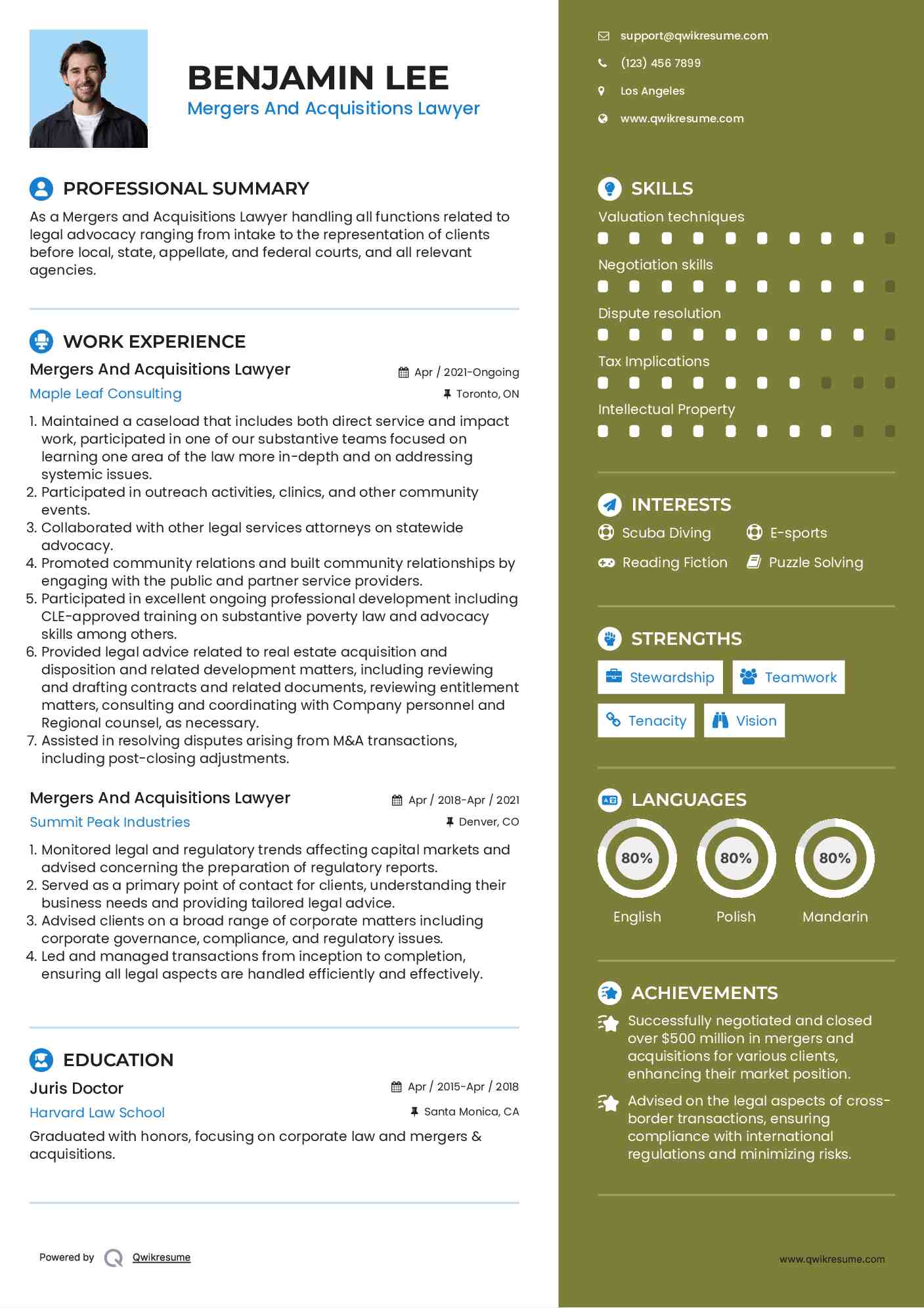  Mergers And Acquisitions Lawyer Resume Sample