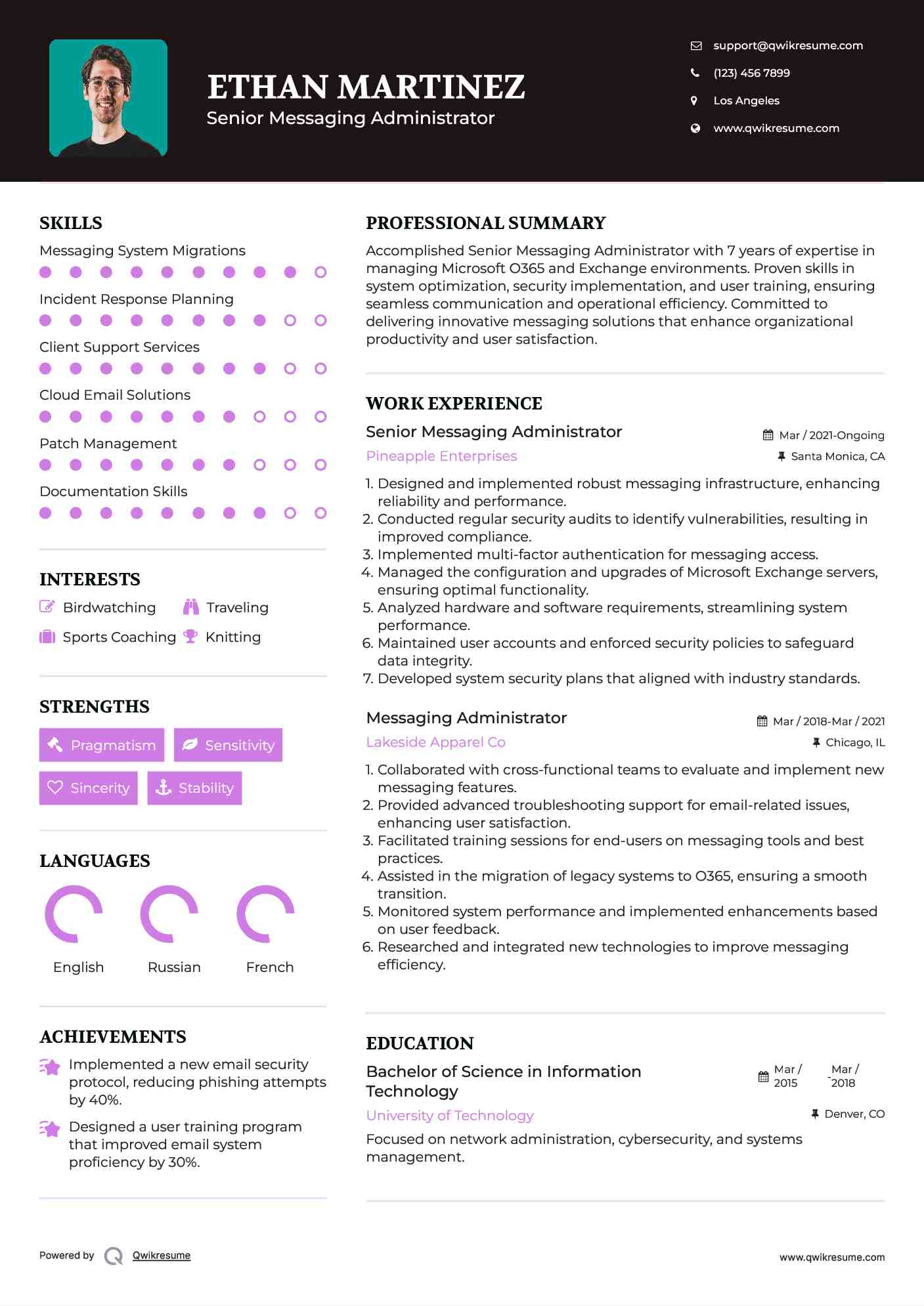 Senior Messaging Administrator Resume Template