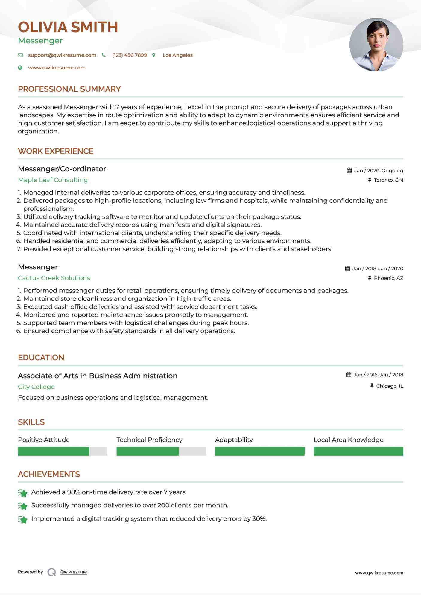 Messenger Resume Samples QwikResume