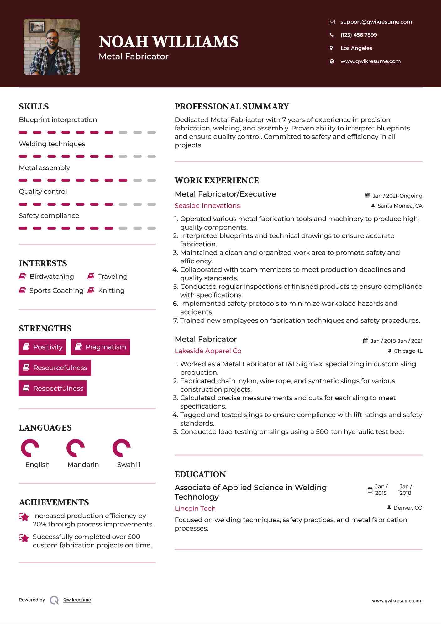 Metal Fabricator/Executive Resume Sample