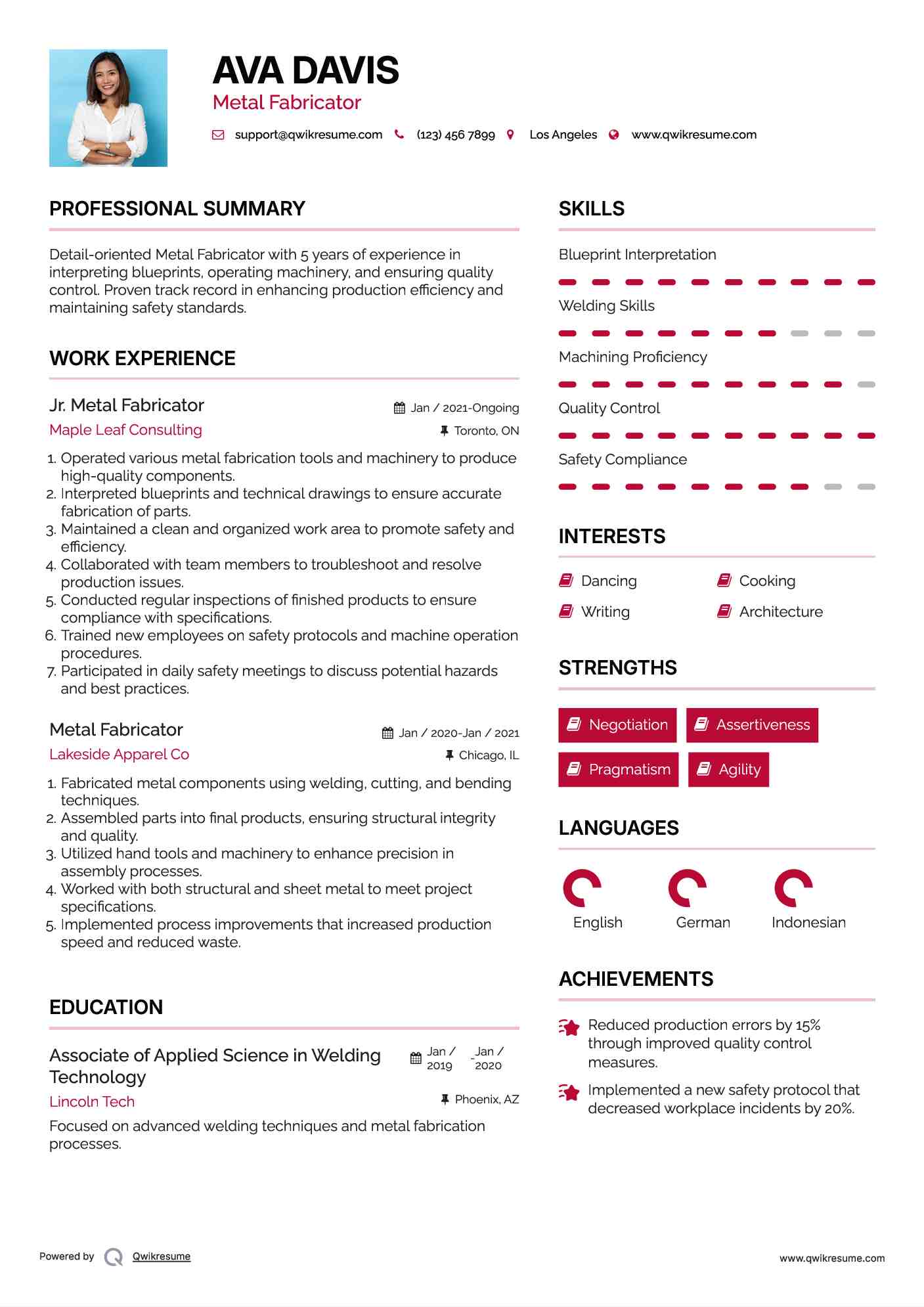 Jr. Metal Fabricator Resume Sample