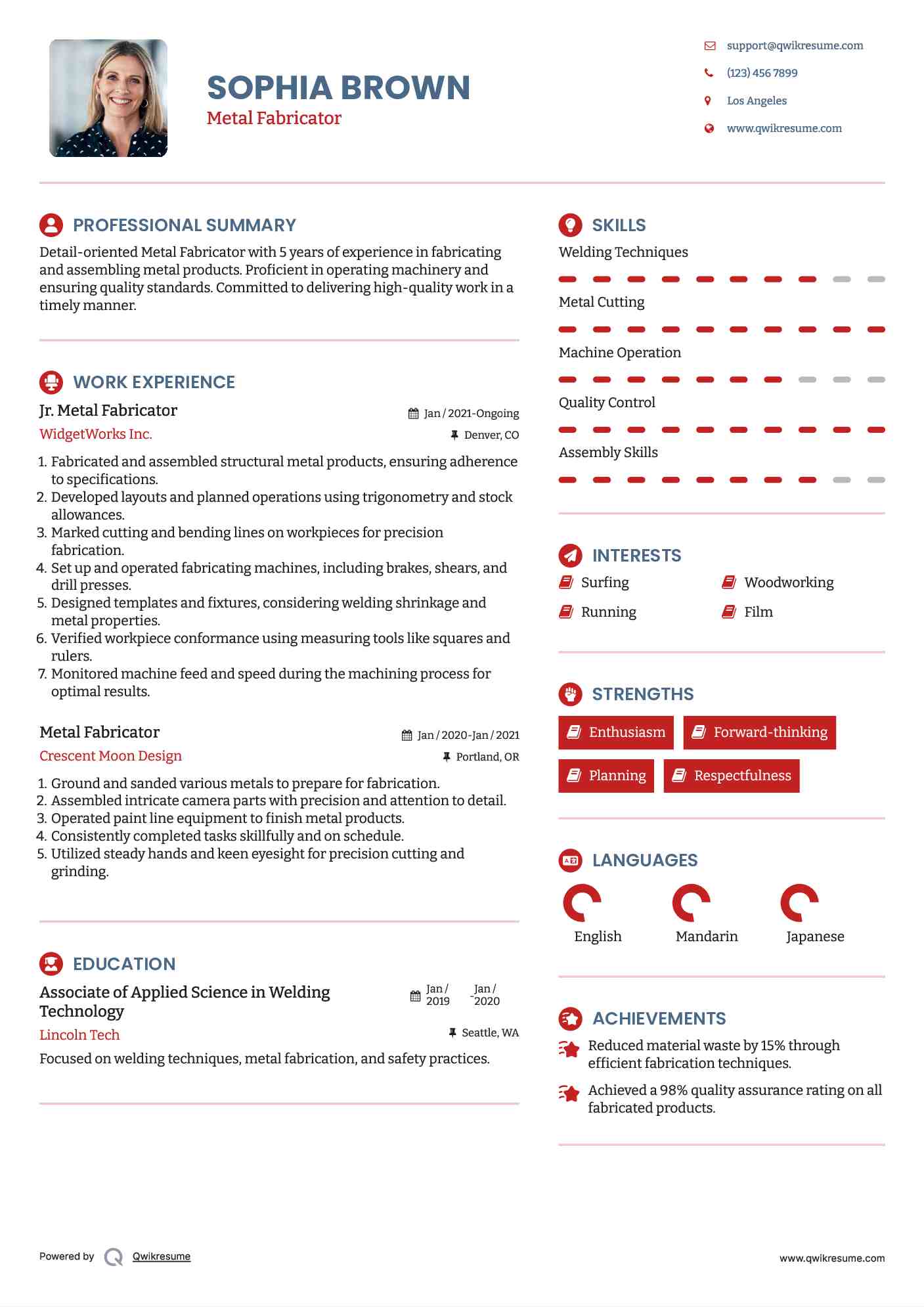 Jr. Metal Fabricator Resume Template