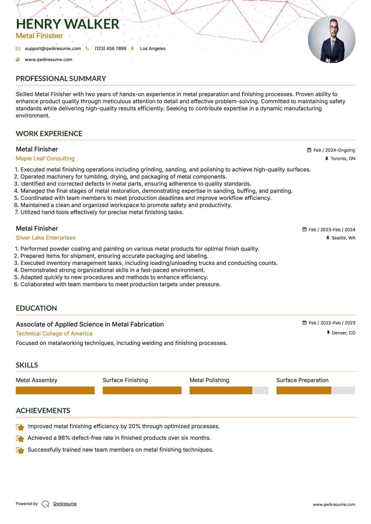 Metal Finisher Resume Template