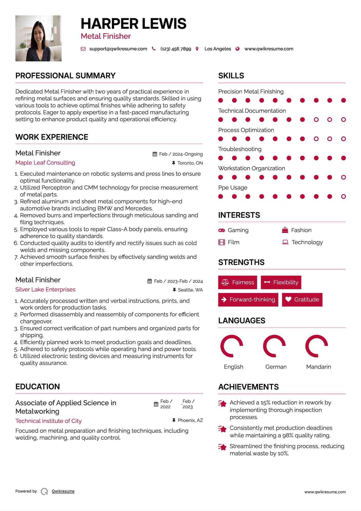 Metal Finisher Resume Template