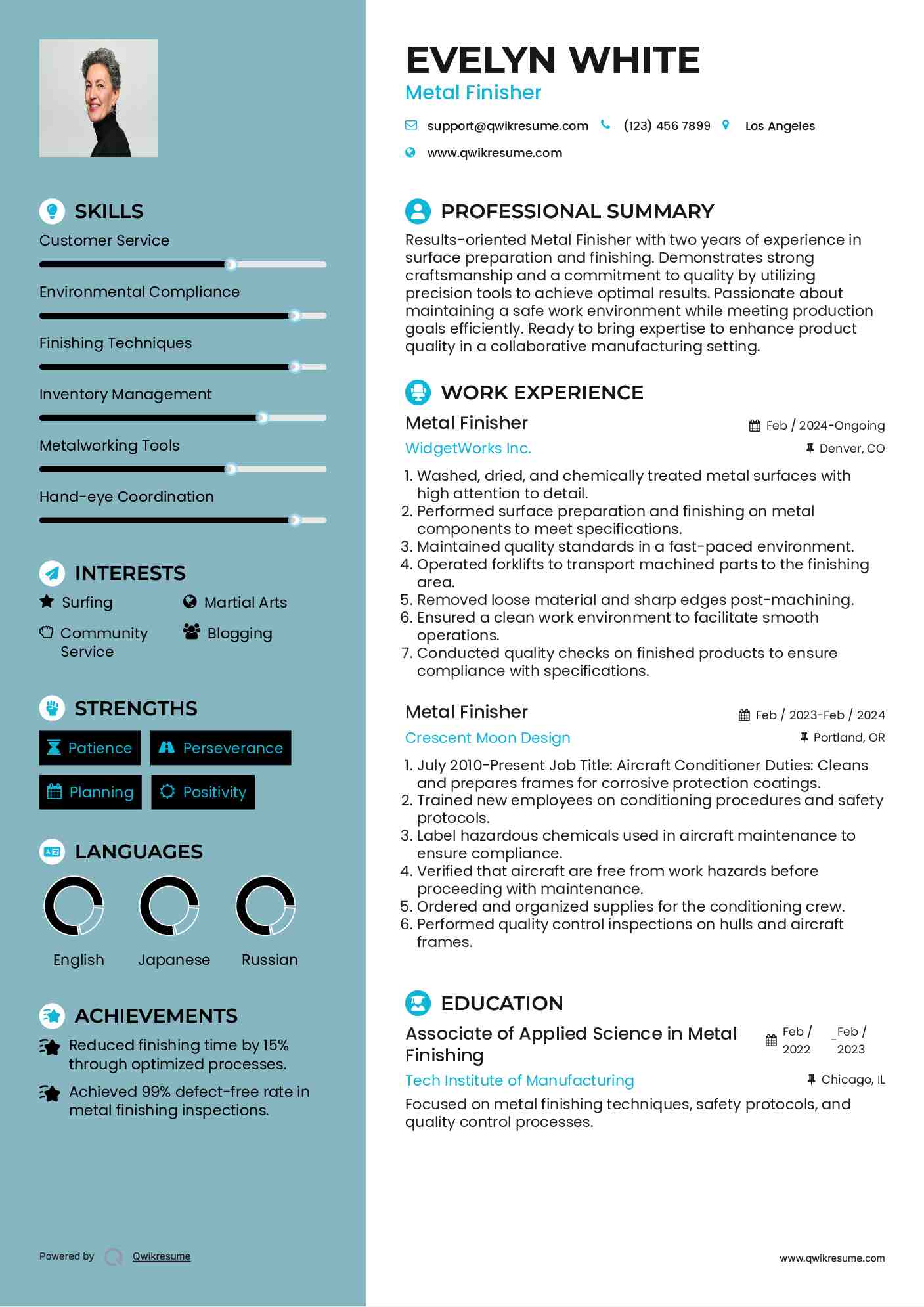 Metal Finisher Resume Example