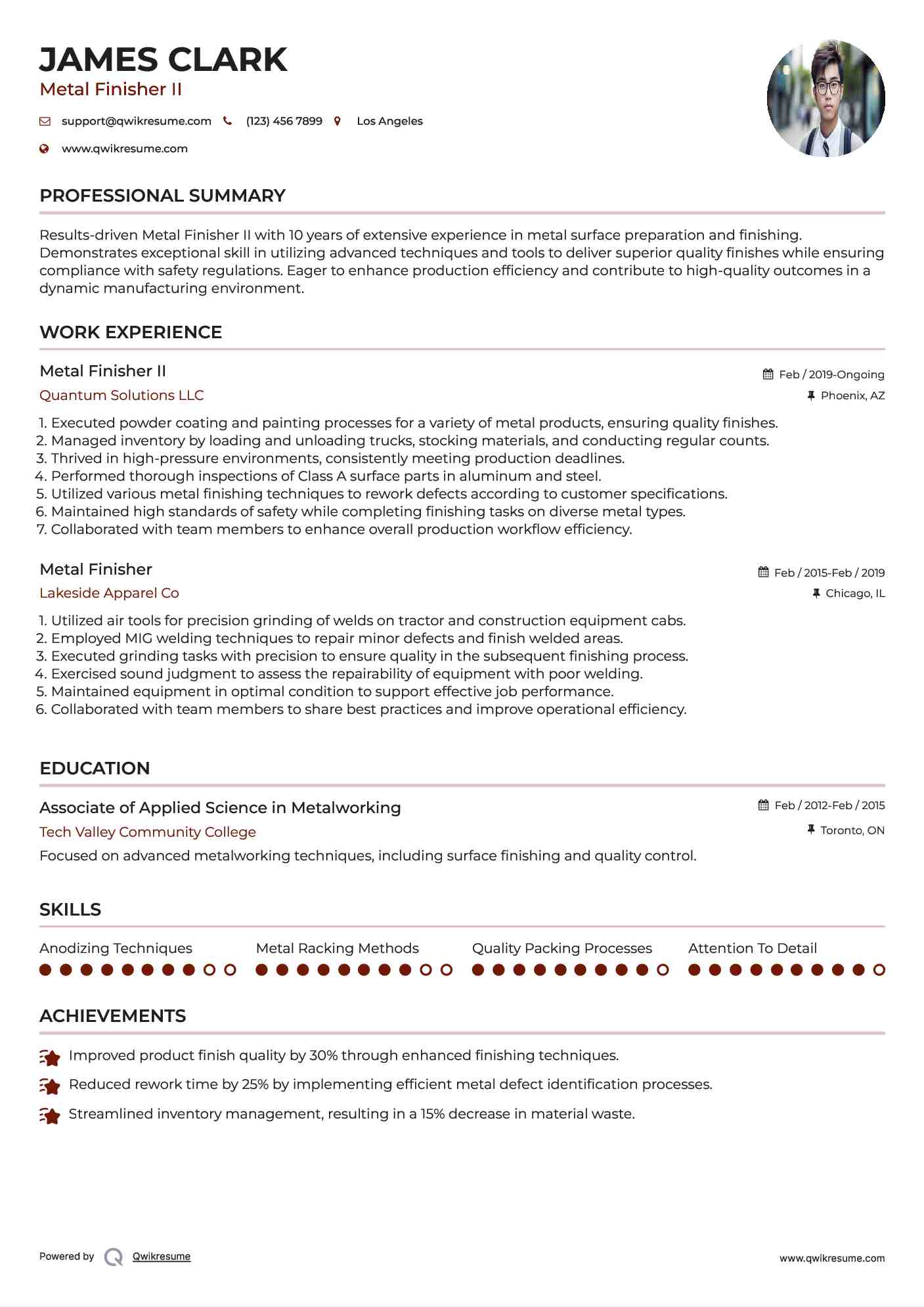 Metal Finisher II
 Resume Model