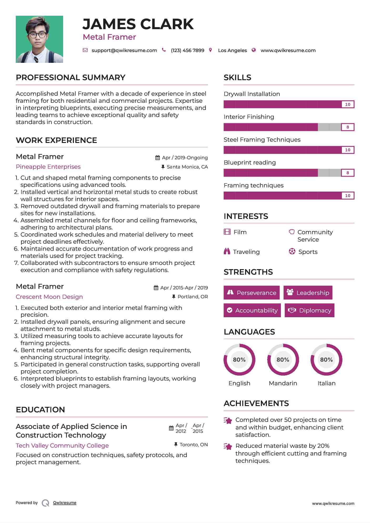 Metal Framer Resume Template