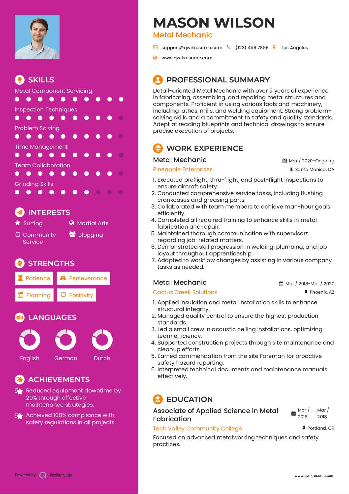 Metal Mechanic Resume Template