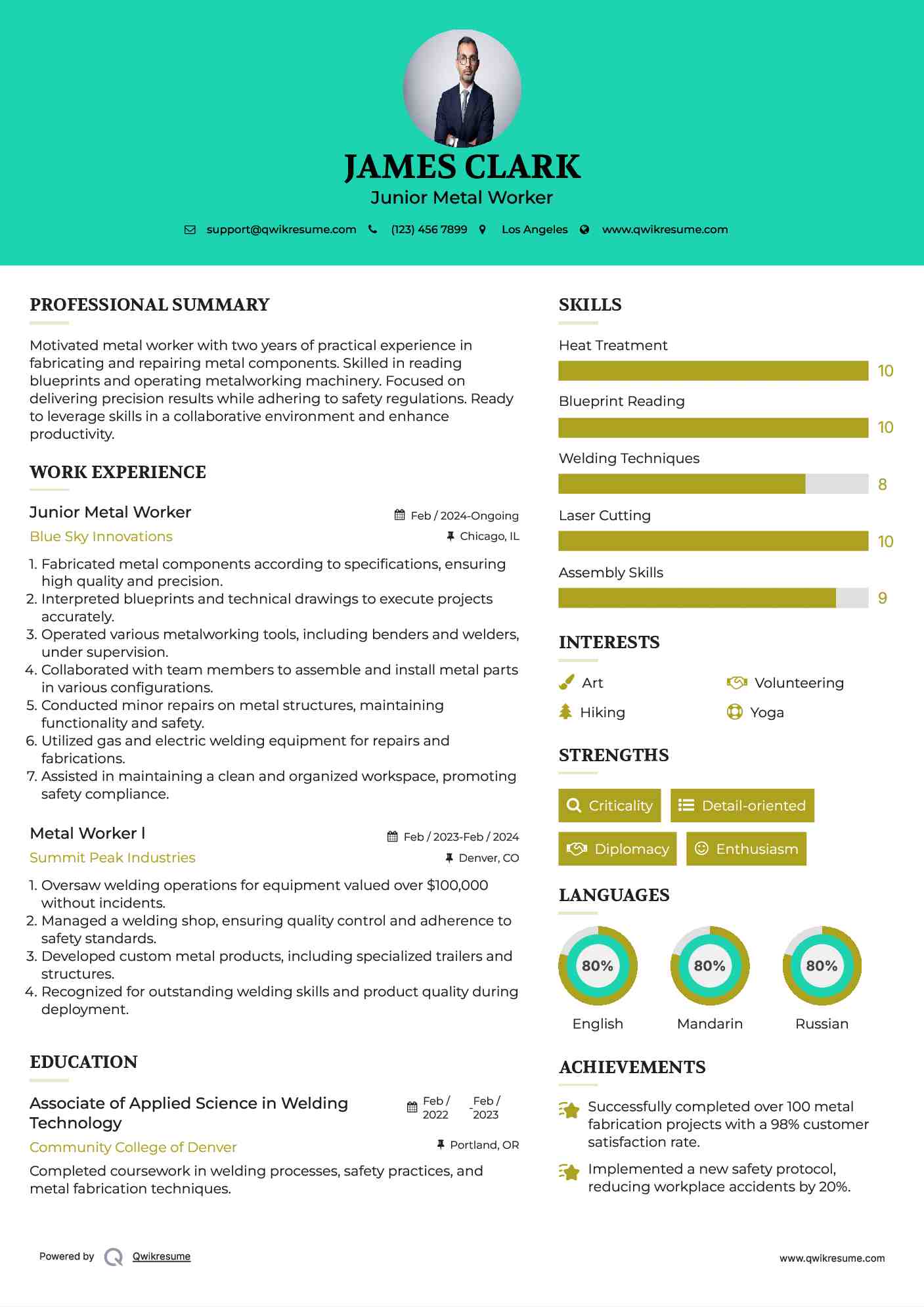 Junior Metal Worker Resume Template