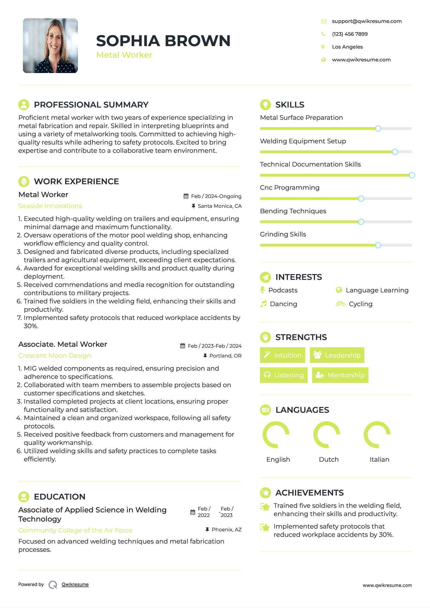 Metal Worker Resume Sample