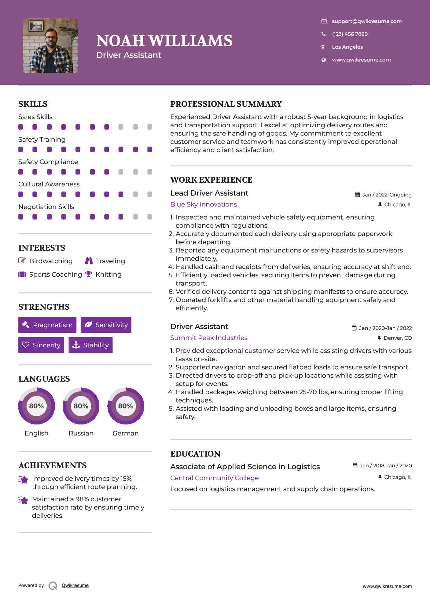 Lead Driver Assistant Resume Format