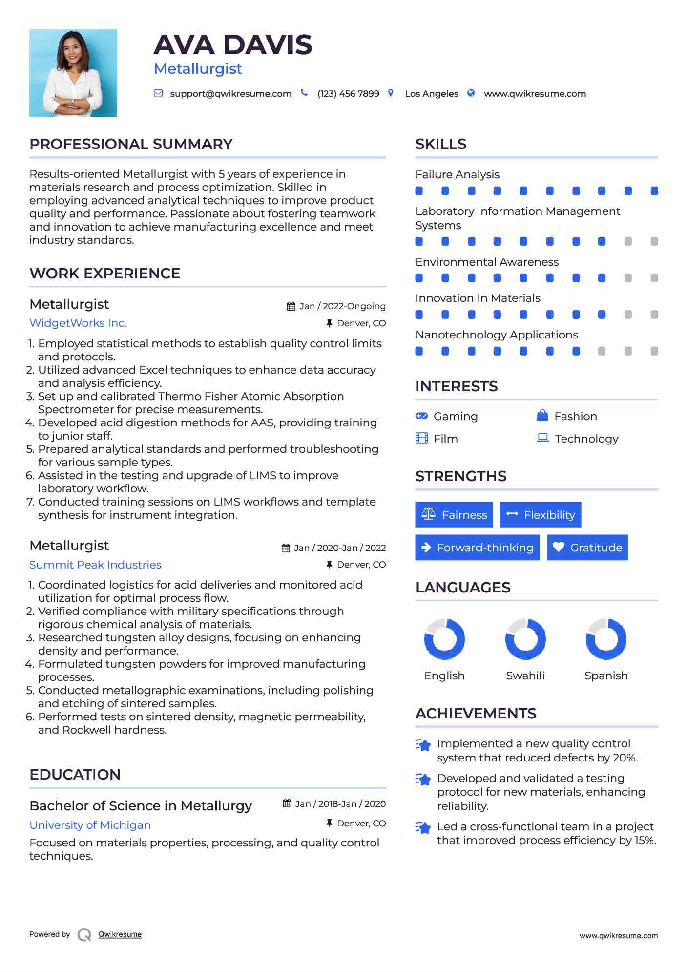 Metallurgist Resume Model