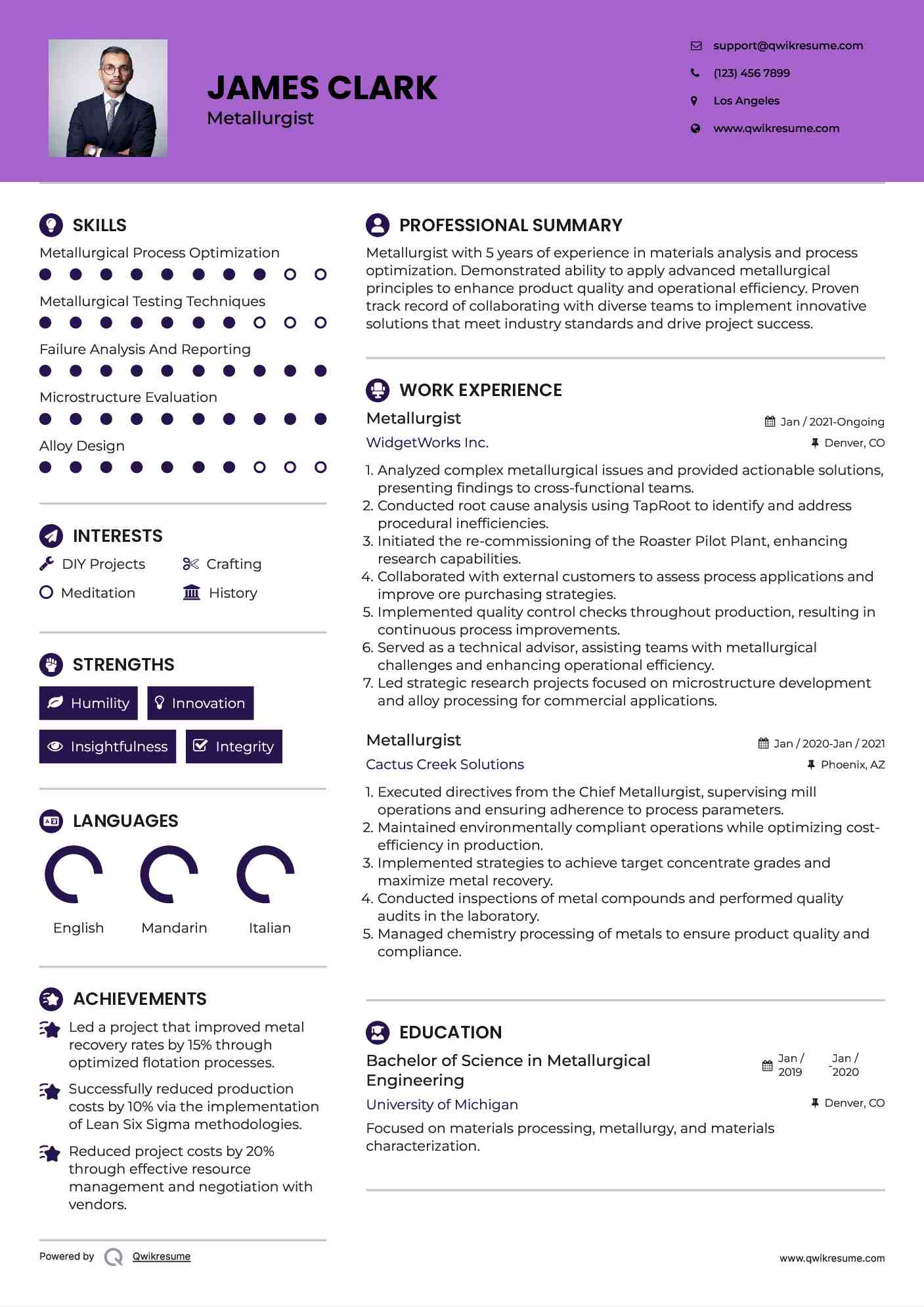 Metallurgist Resume Example