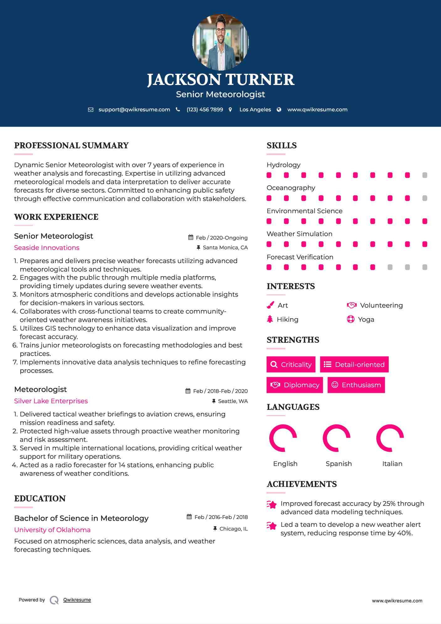 Meteorologist Resume Samples QwikResume