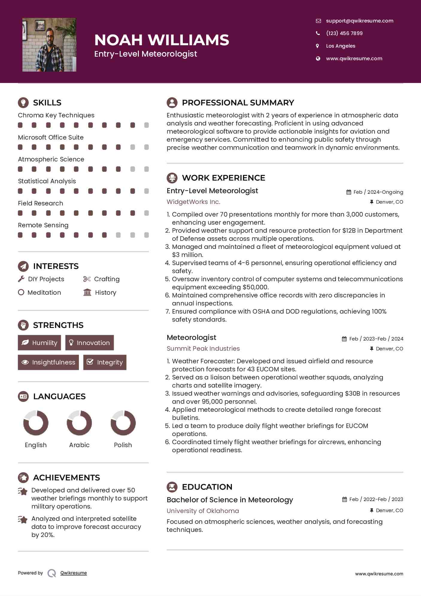 Entry-Level Meteorologist Resume Model