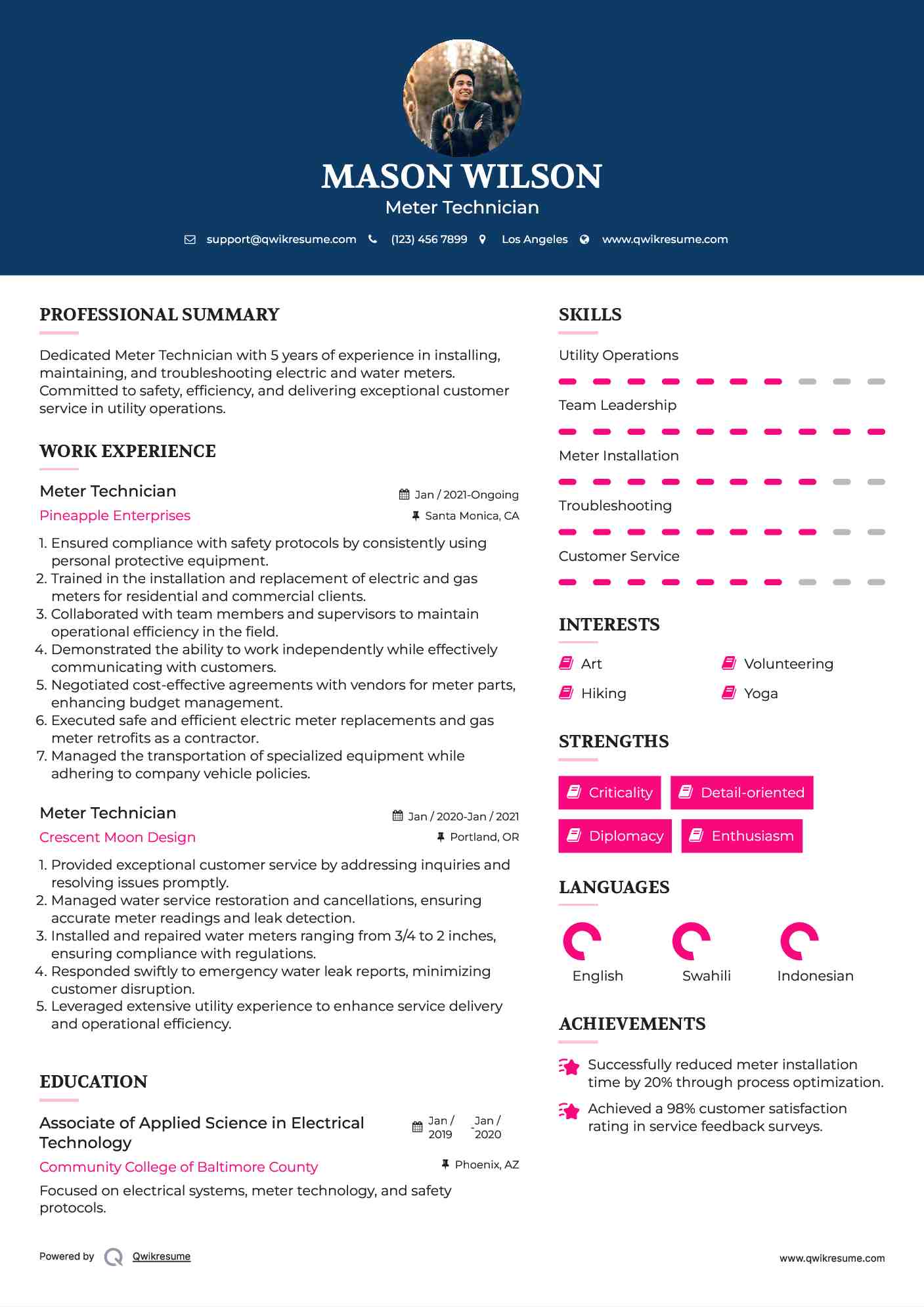 Meter Technician Resume Format