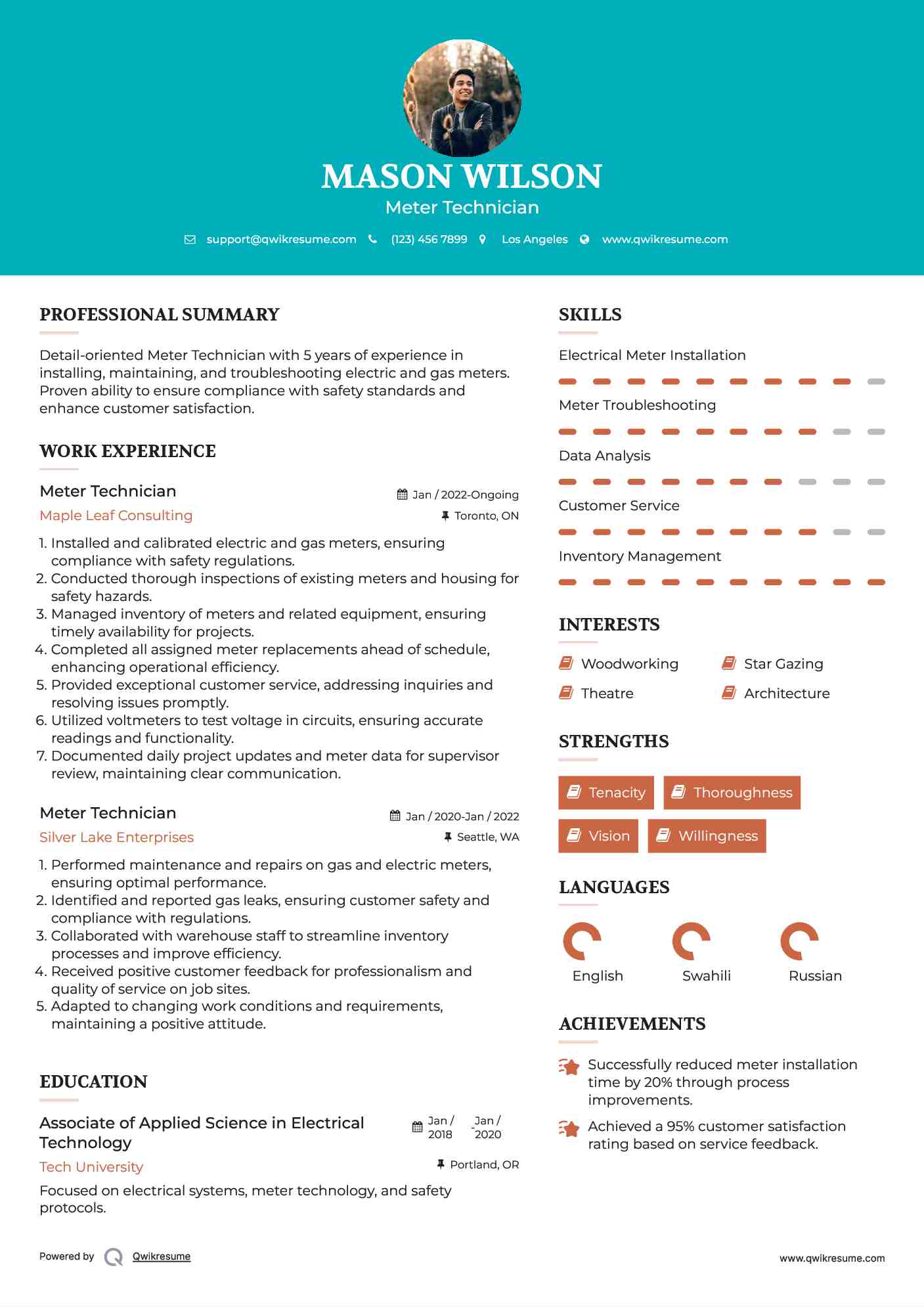 Meter Technician Resume Samples QwikResume