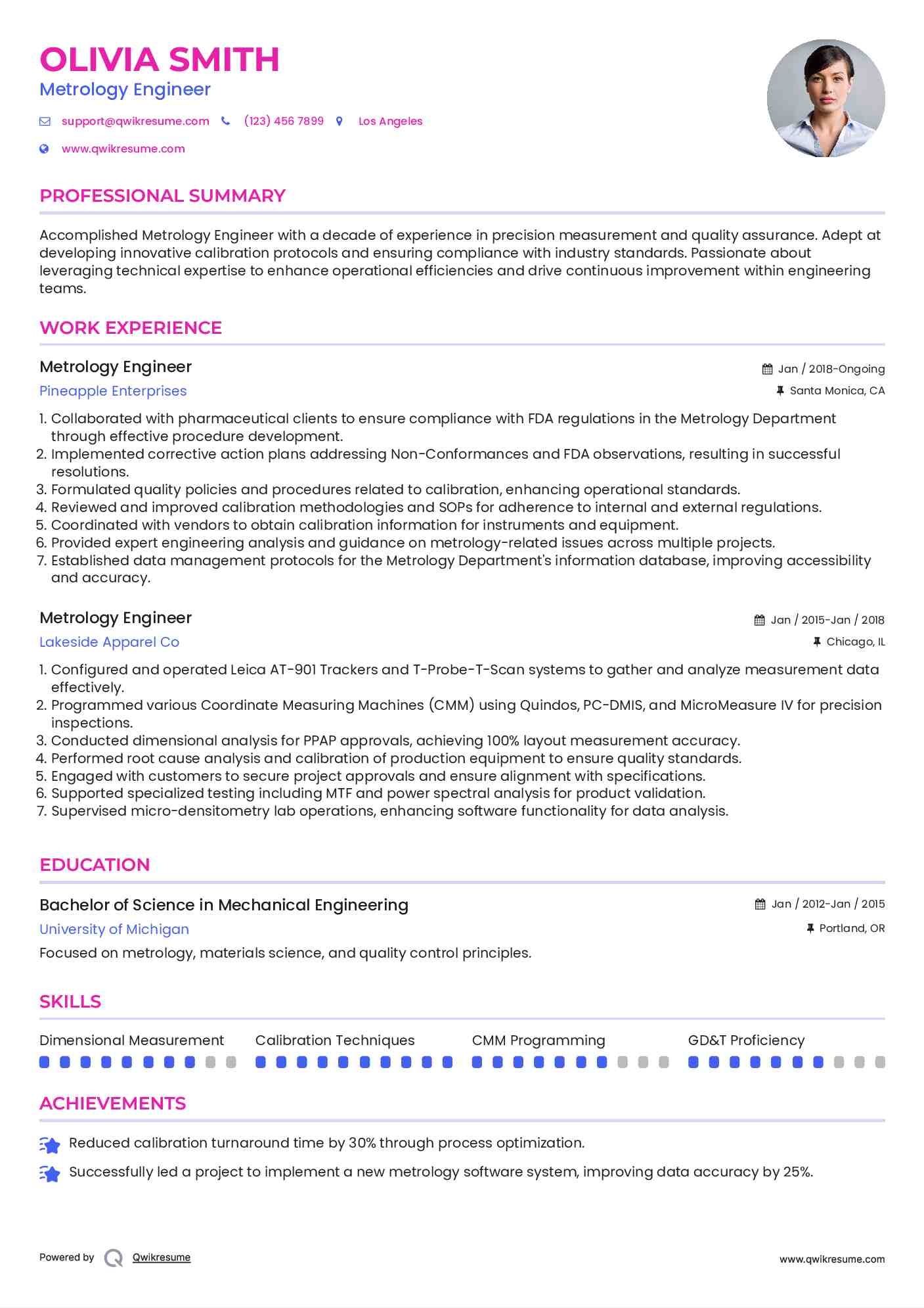 Metrology Engineer Resume Model