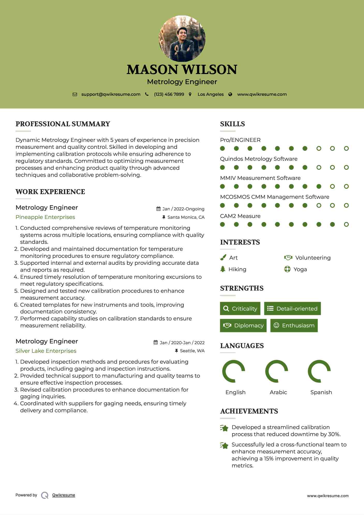 Metrology Engineer Resume Example