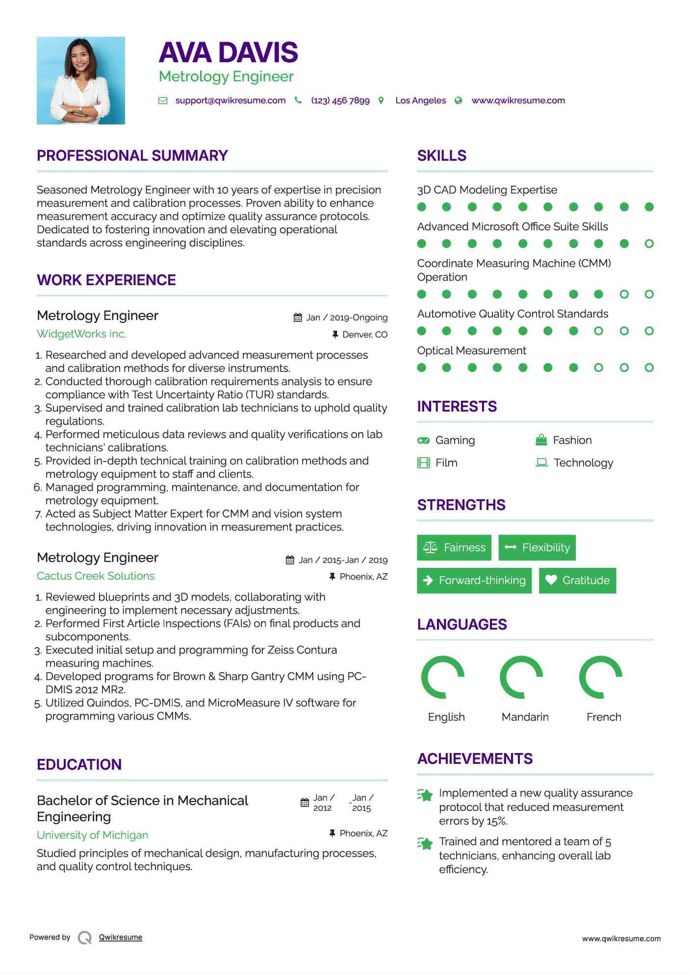 Metrology Engineer Resume Example
