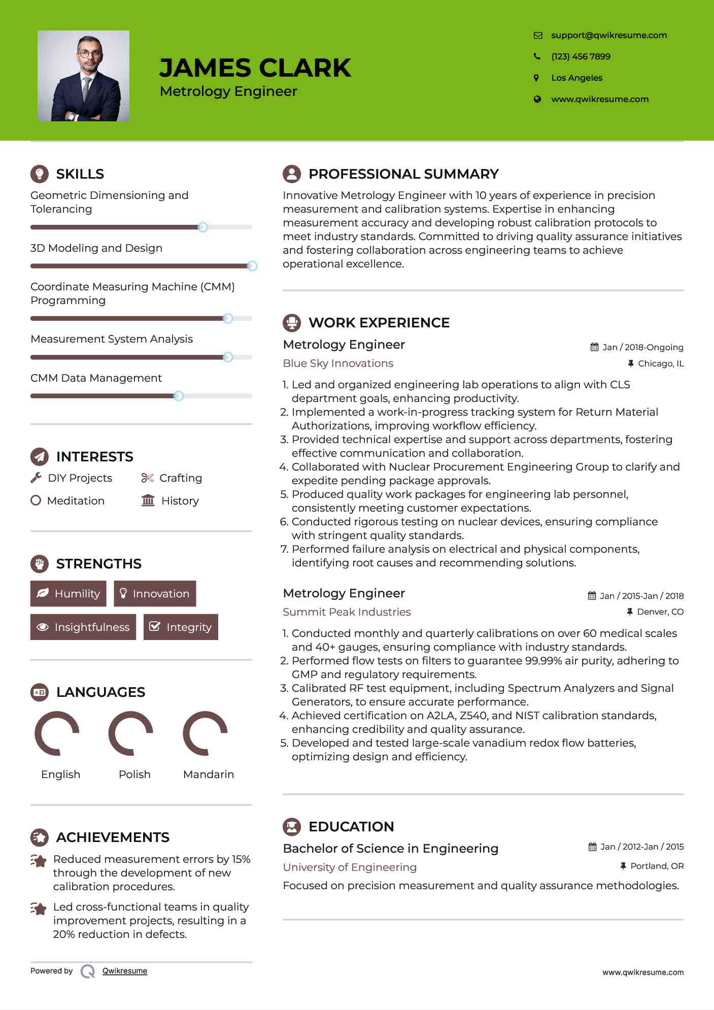 Metrology Engineer Resume Sample