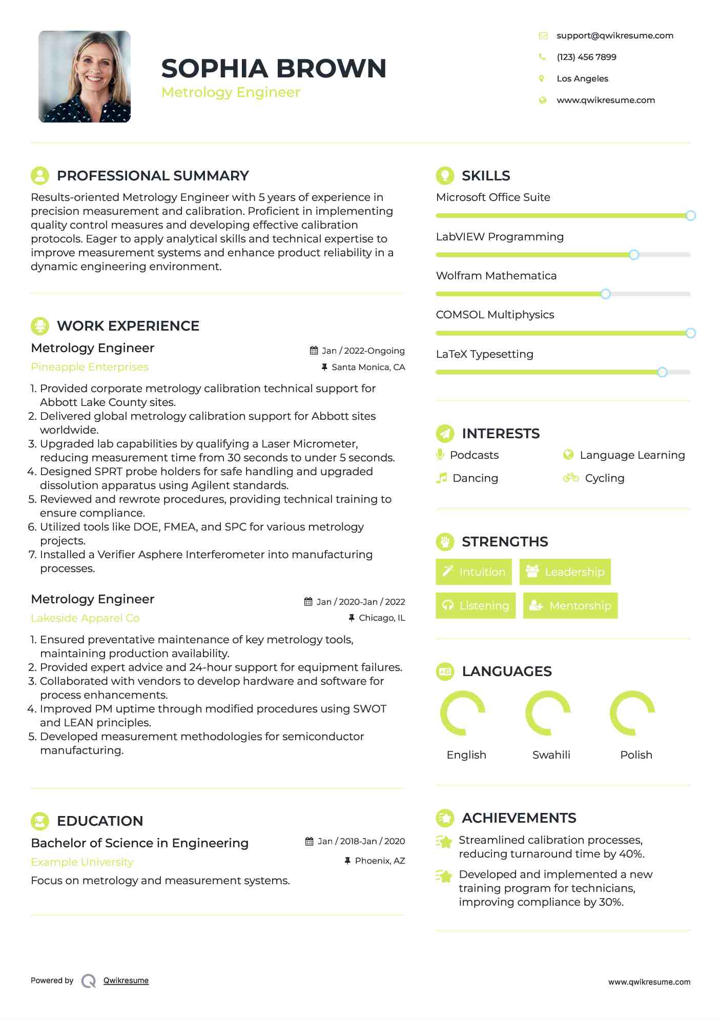 Metrology Engineer Resume Format