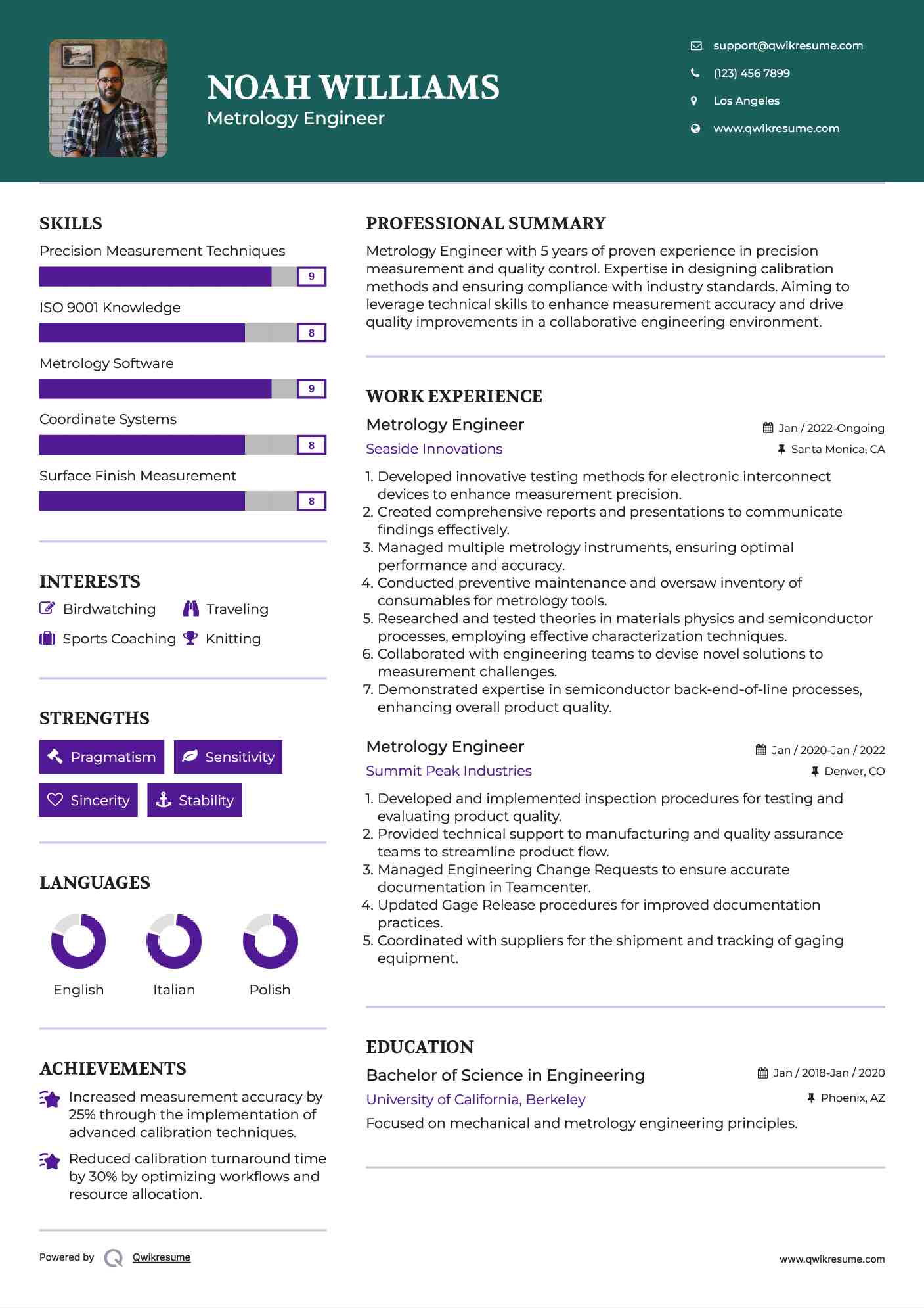 Metrology Engineer Resume Samples QwikResume