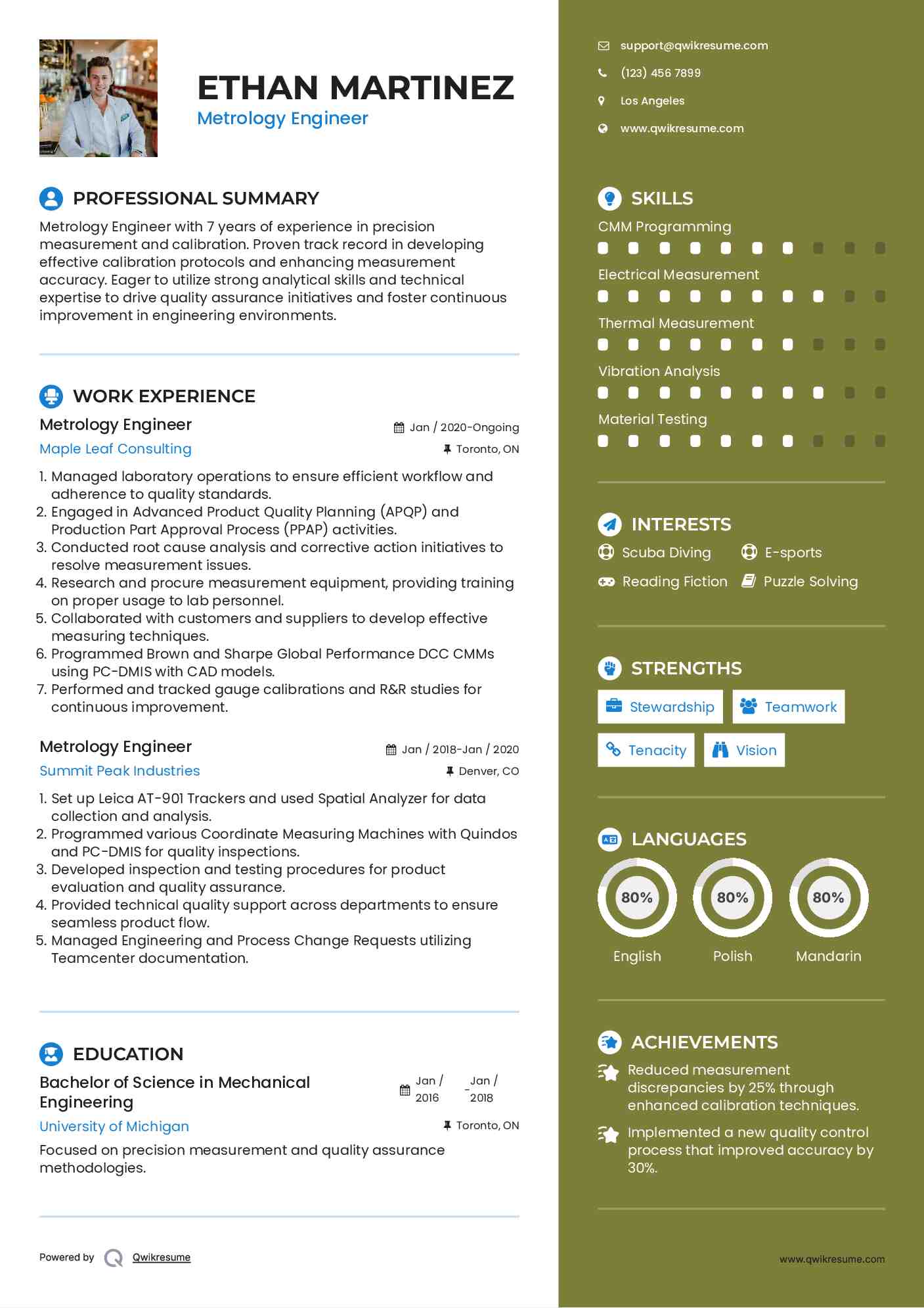 Metrology Engineer Resume Template