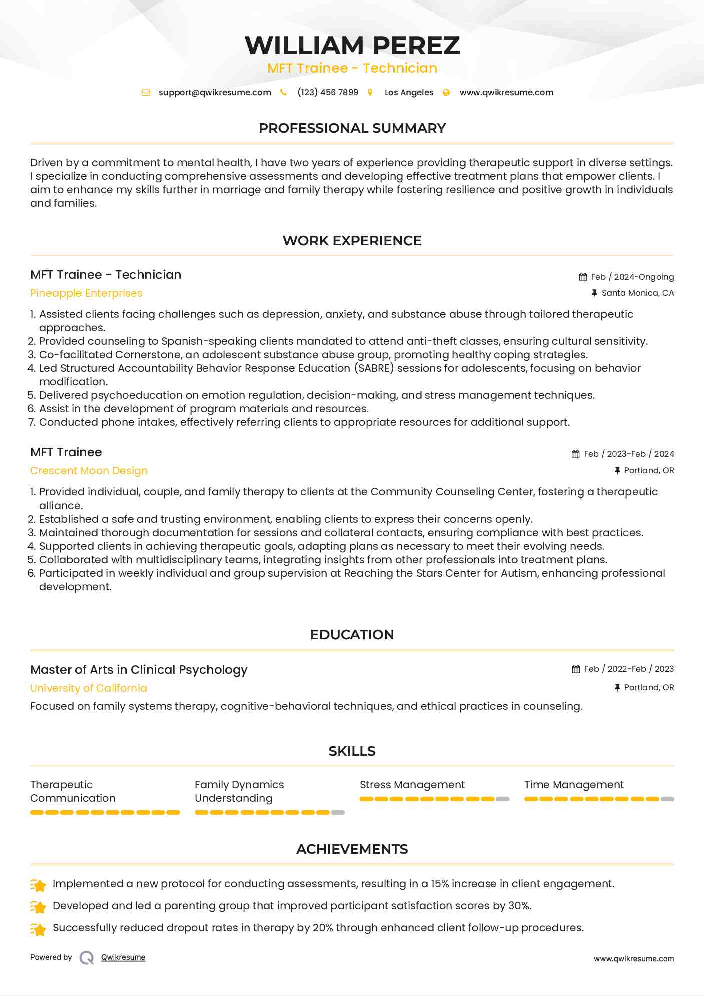 mft trainee resume samples qwikresume mft trainee resume
