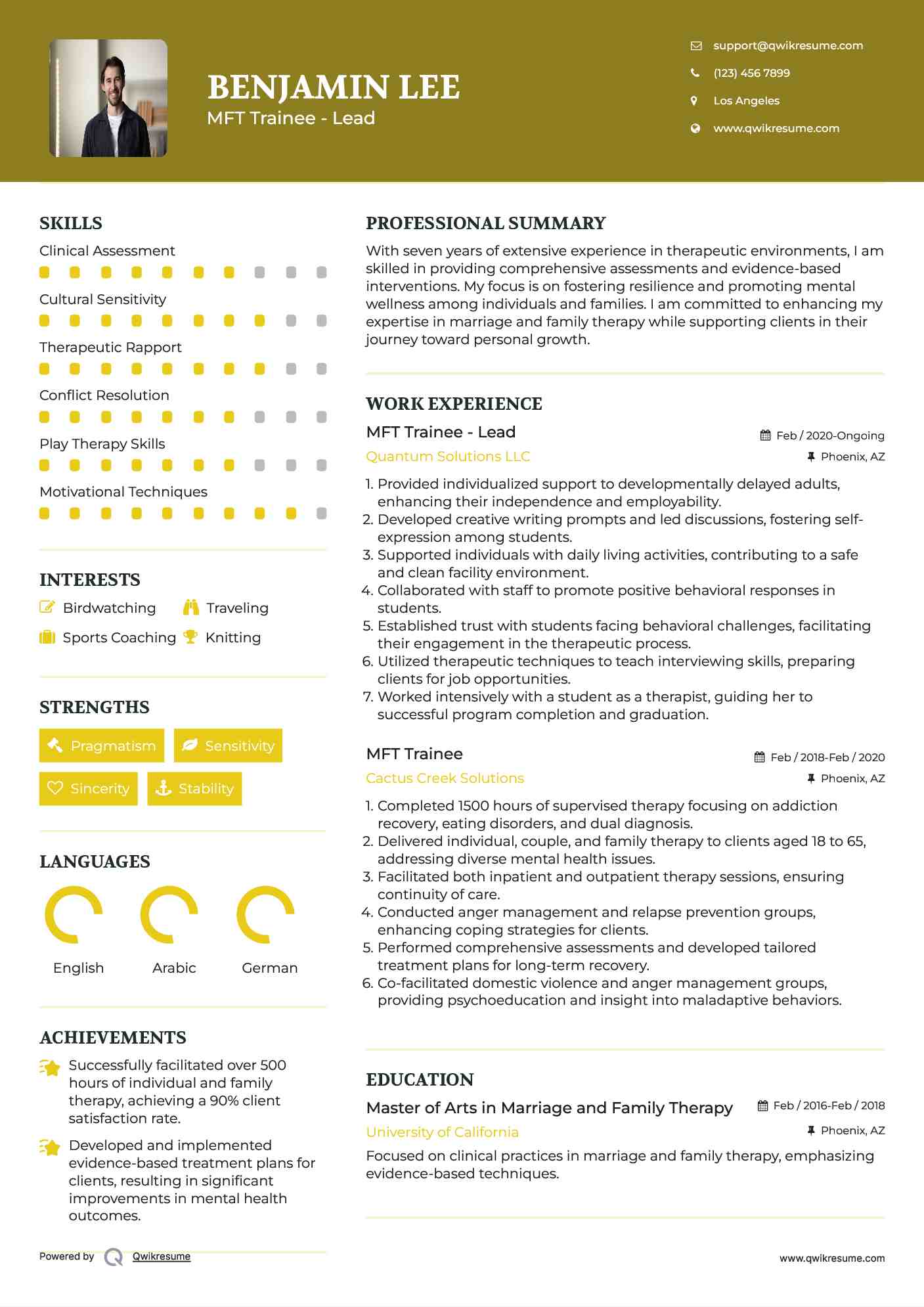 MFT Trainee - Lead Resume Format