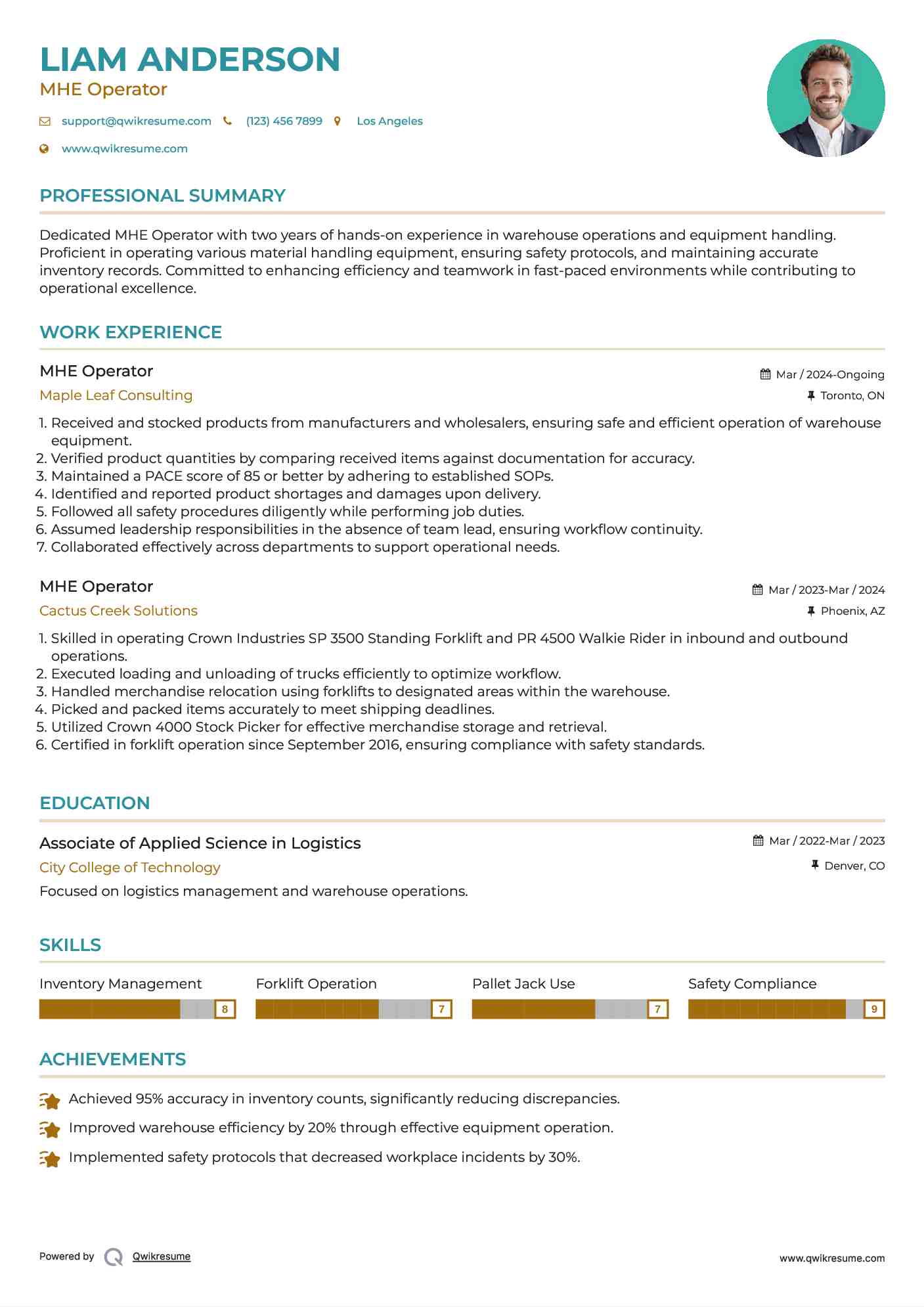 MHE Operator Resume Template
