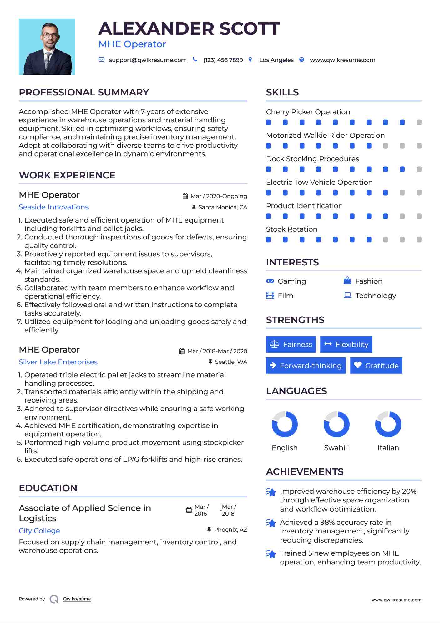 MHE Operator Resume Example