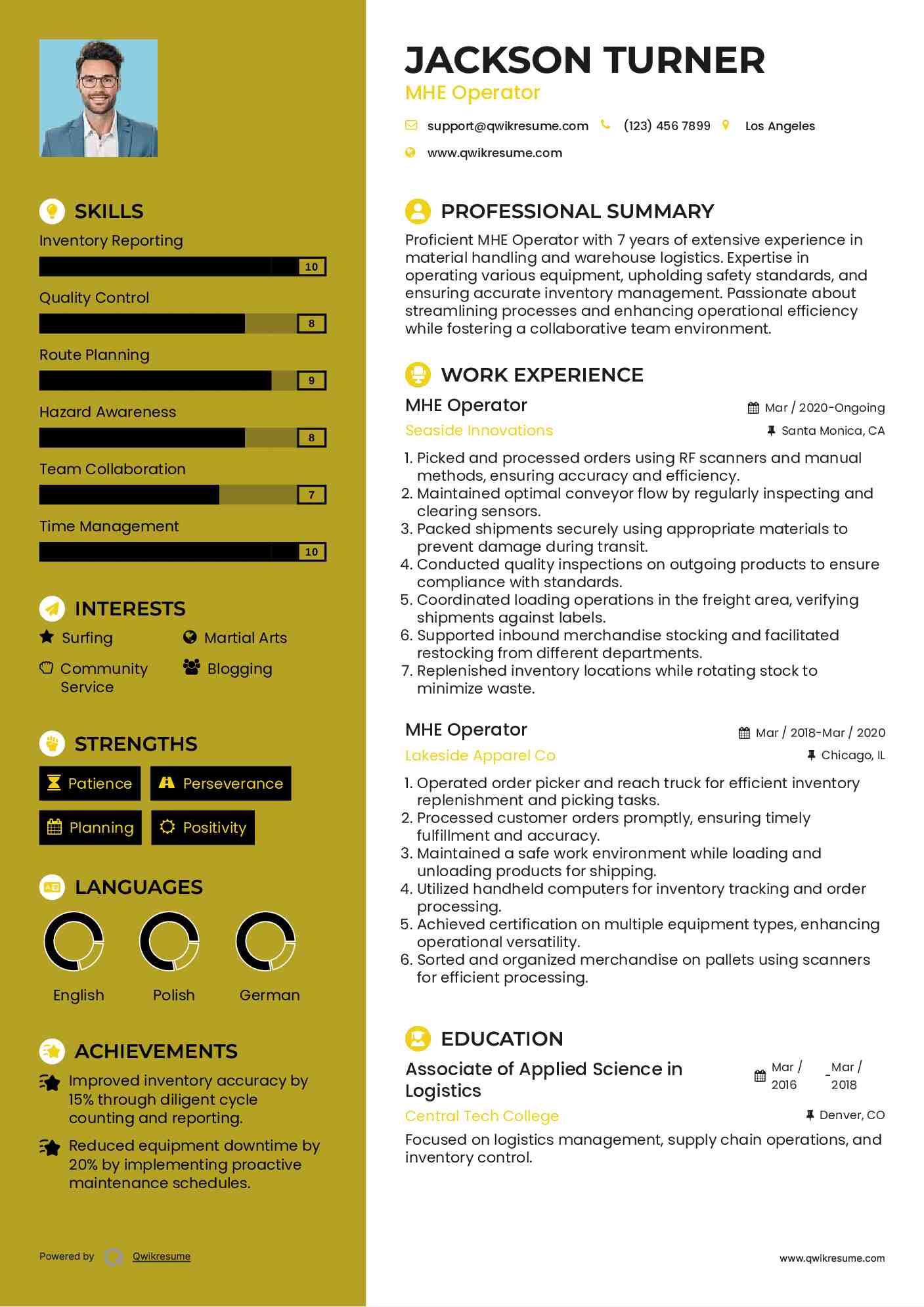 MHE Operator Resume Format