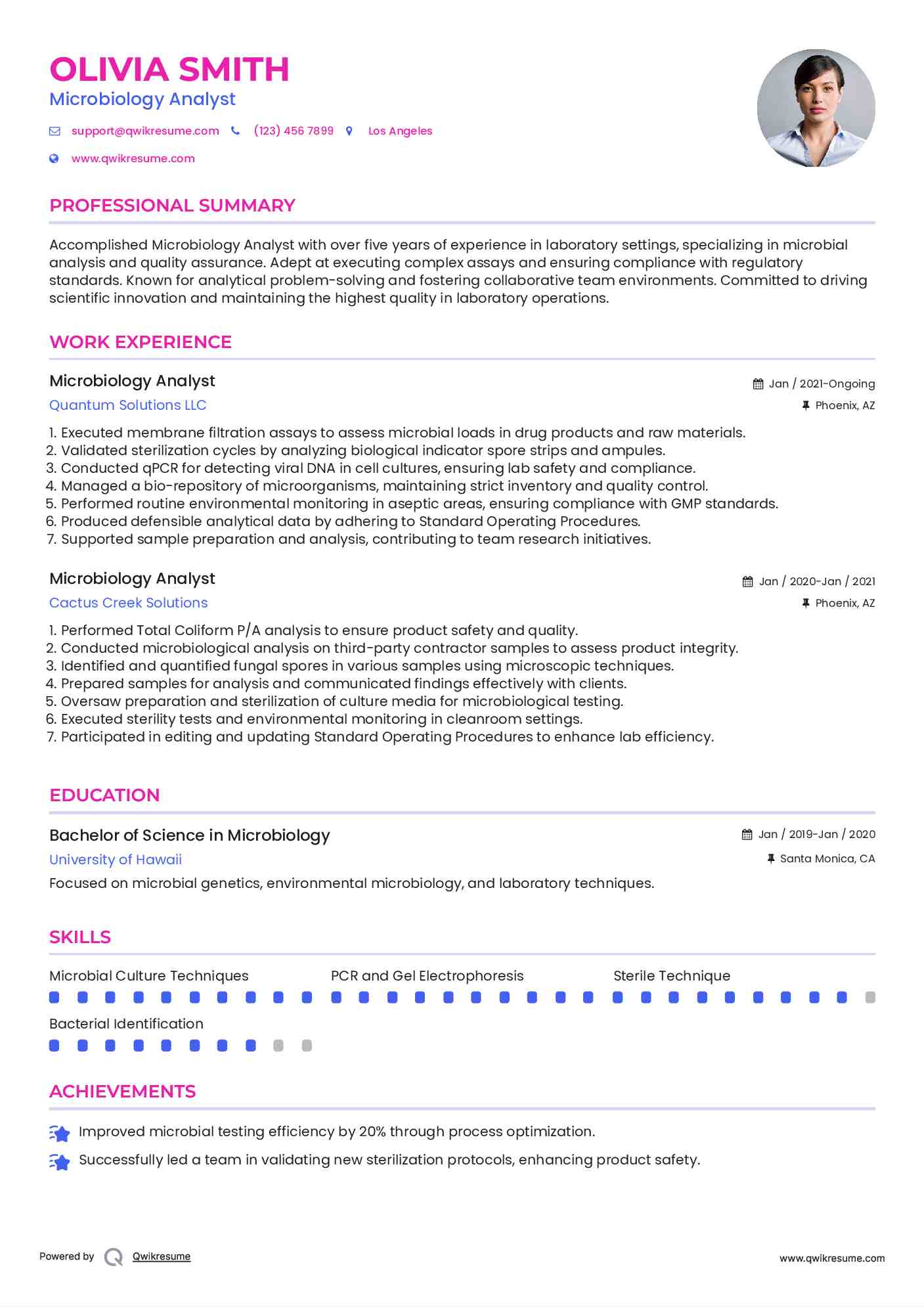 Microbiology Analyst Resume Samples QwikResume